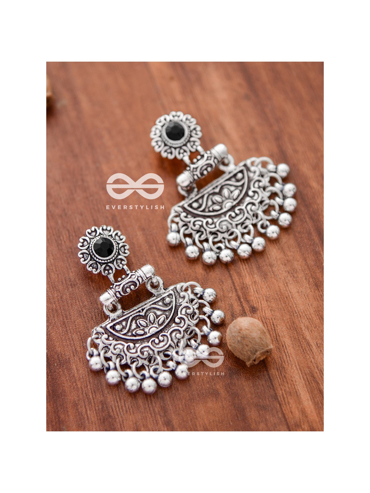 The Little Intricate Danglers (Onyx Black) - Embellished Oxidised Collection
