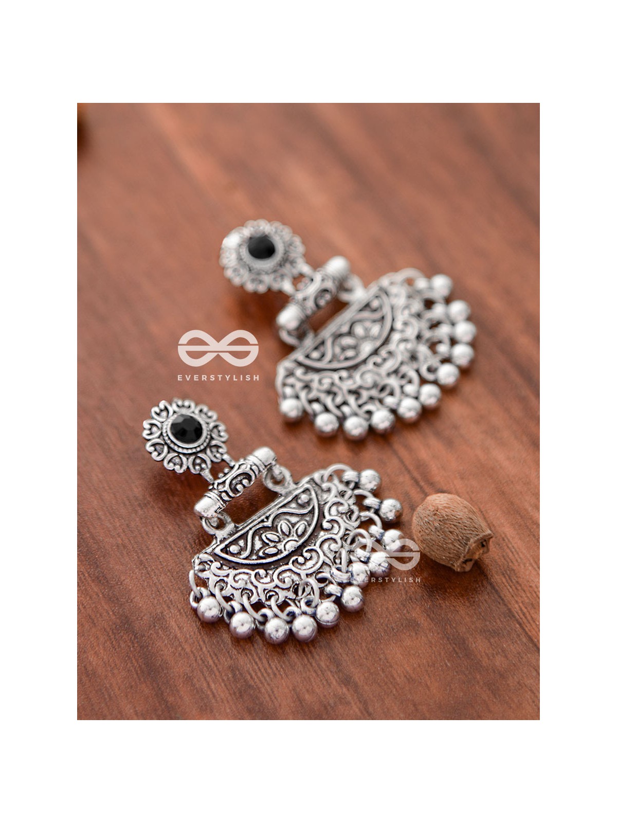 The Little Intricate Danglers (Onyx Black) - Embellished Oxidised Collection