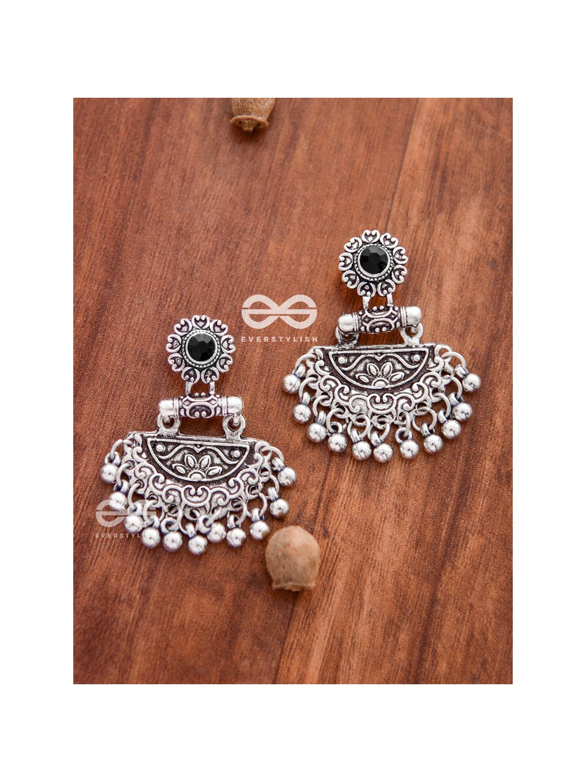 The Little Intricate Danglers (Onyx Black) - Embellished Oxidised Collection