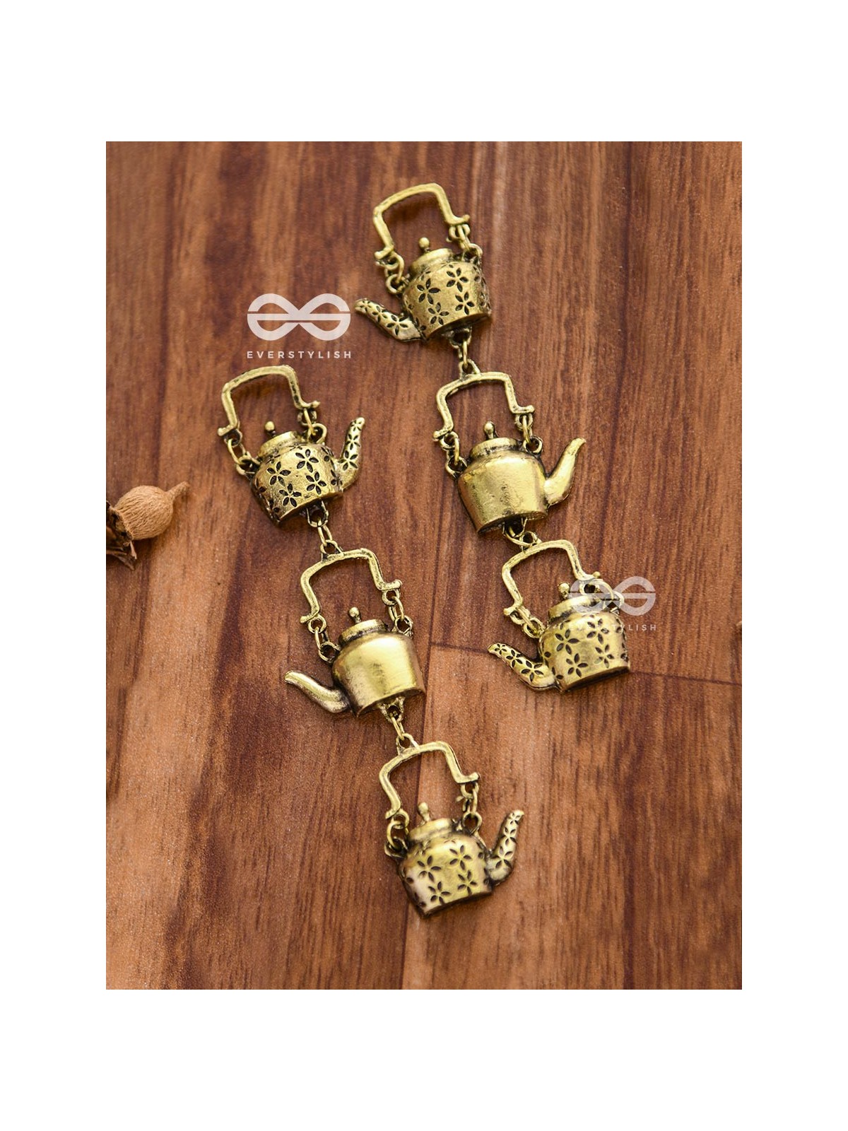 The Layered Kettle Danglers (Golden) - Oxidised Boho Earrings