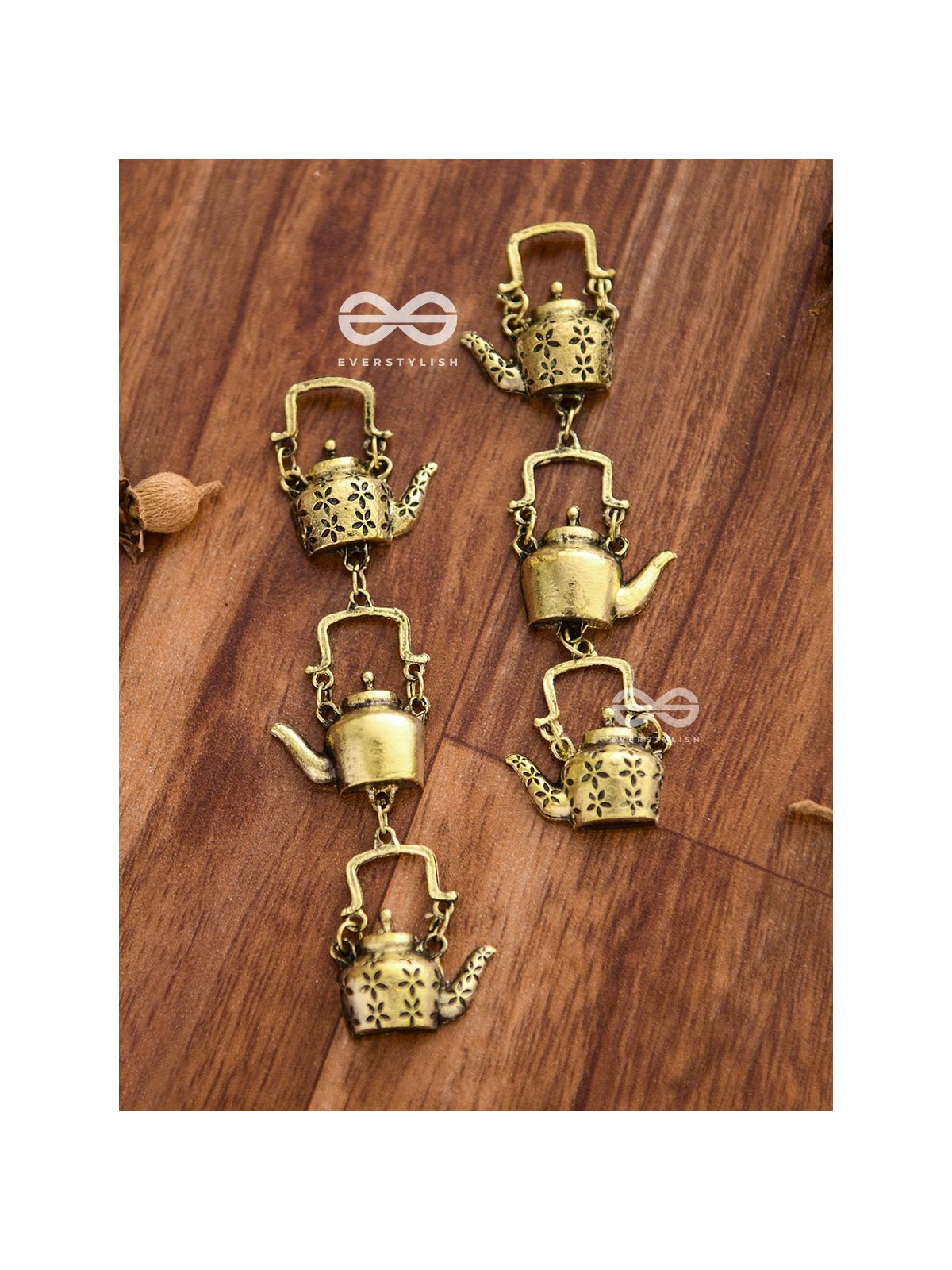 The Layered Kettle Danglers (Golden) - Oxidised Boho Earrings