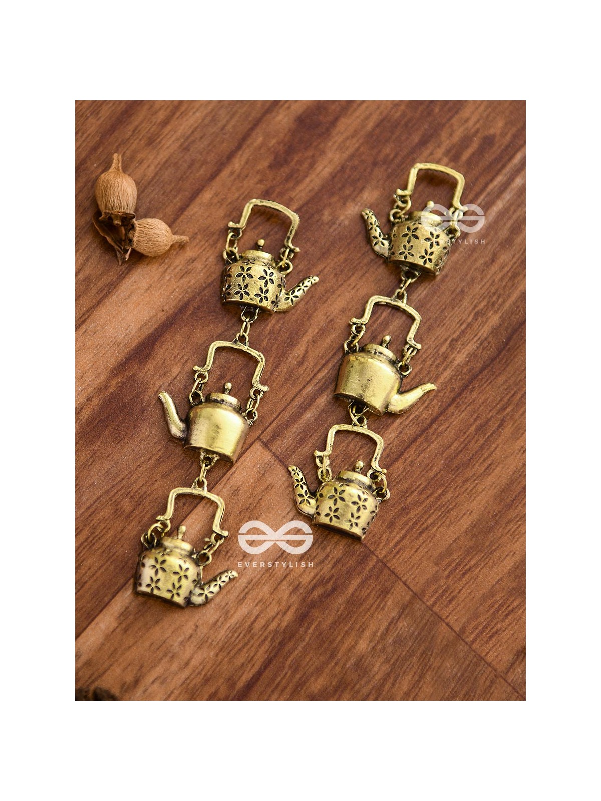 The Layered Kettle Danglers (Golden) - Oxidised Boho Earrings