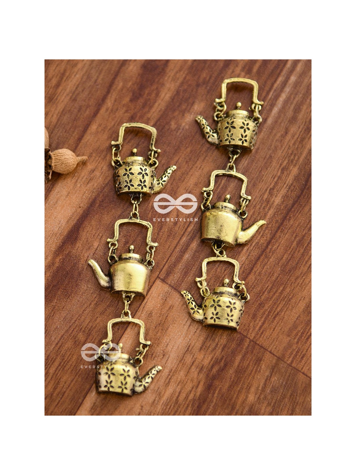 The Layered Kettle Danglers (Golden) - Oxidised Boho Earrings