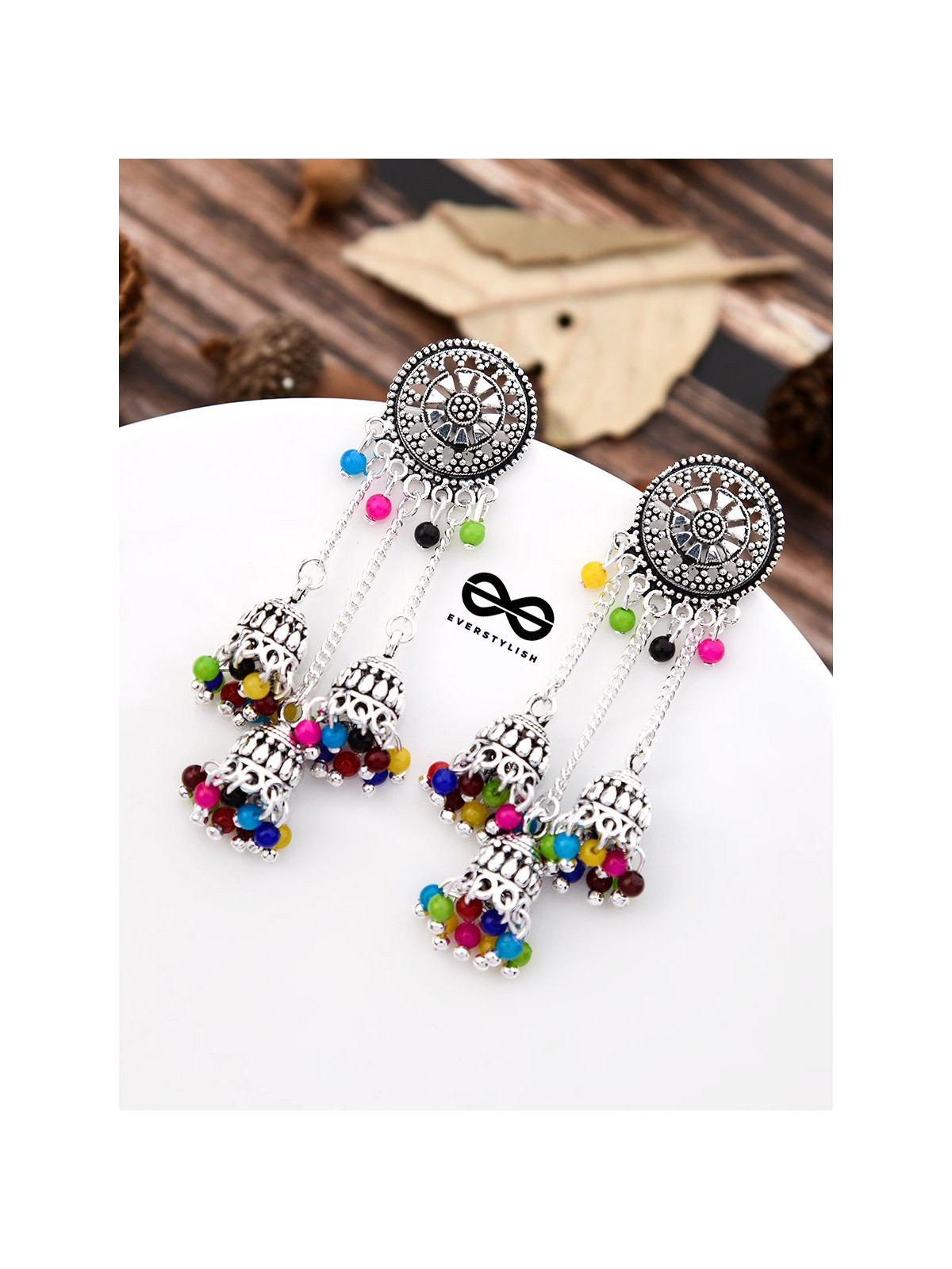 An Intricate Delight - Triple Boho Jhumkis - Multicolour