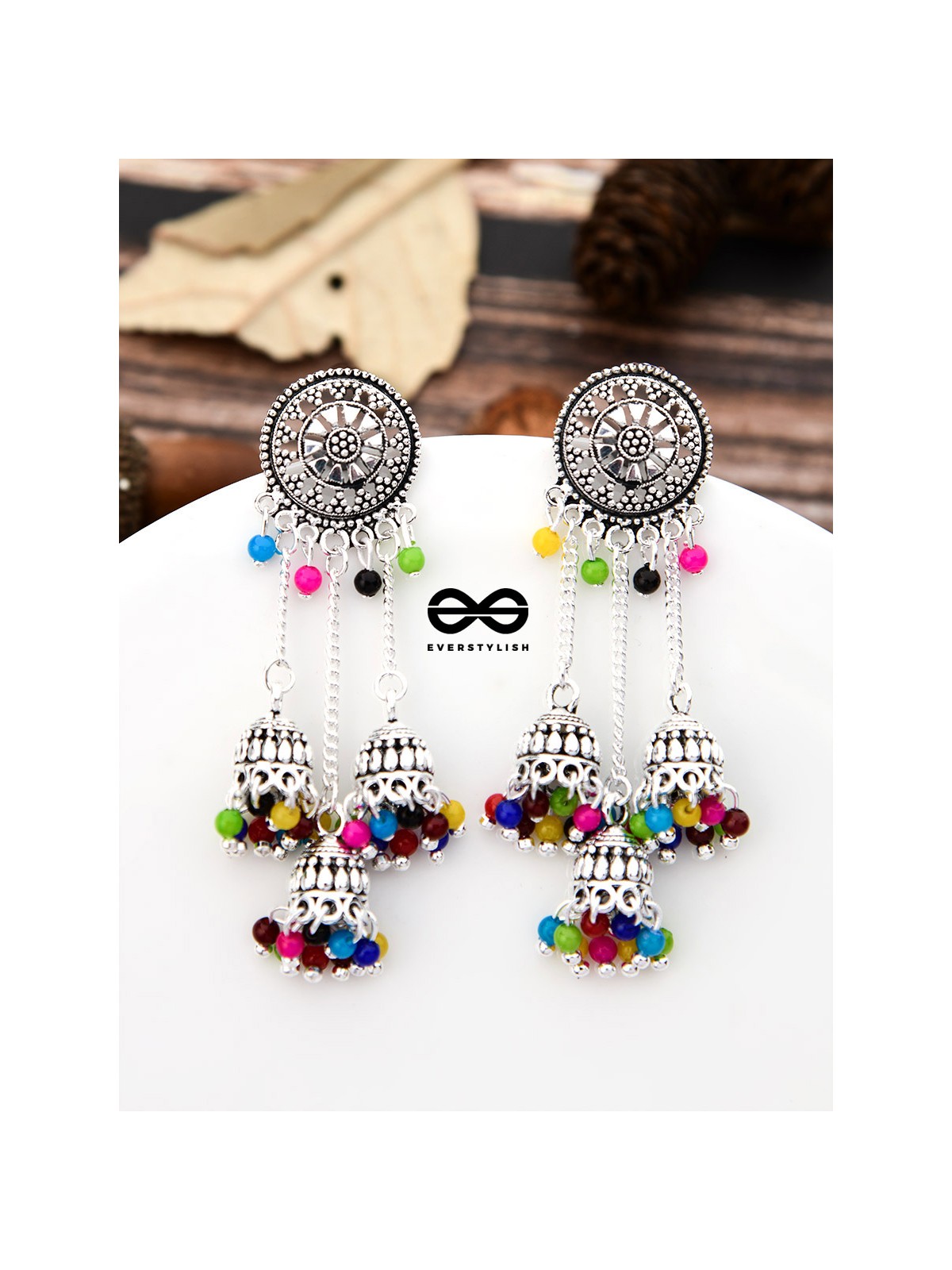 An Intricate Delight - Triple Boho Jhumkis - Multicolour
