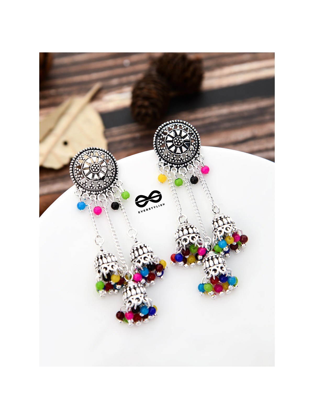 An Intricate Delight - Triple Boho Jhumkis - Multicolour