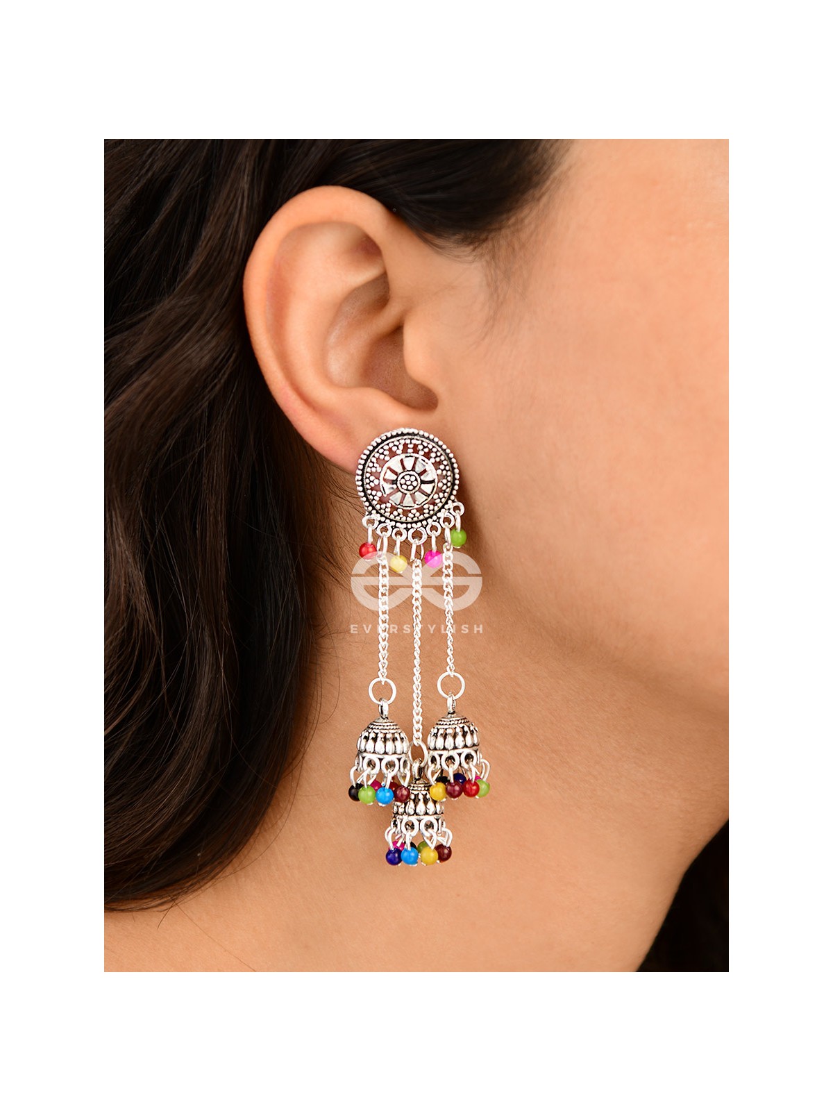 An Intricate Delight - Triple Boho Jhumkis - Multicolour