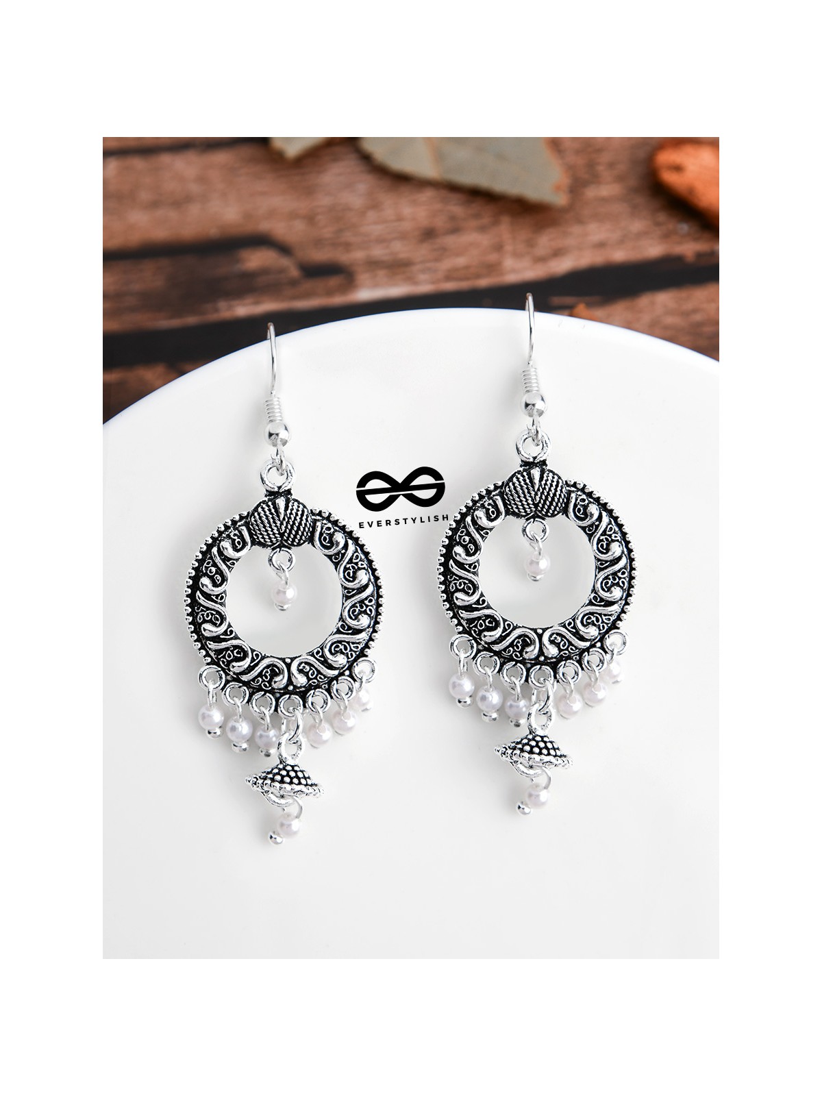 Little Intricate Circled Danglers - Oxidised Boho Earrings