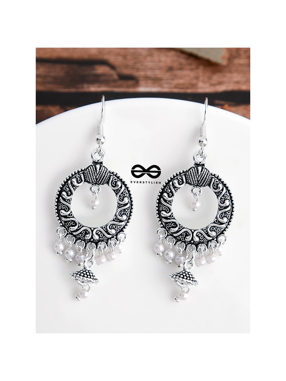 Little Intricate Circled Danglers - Oxidised Boho Earrings