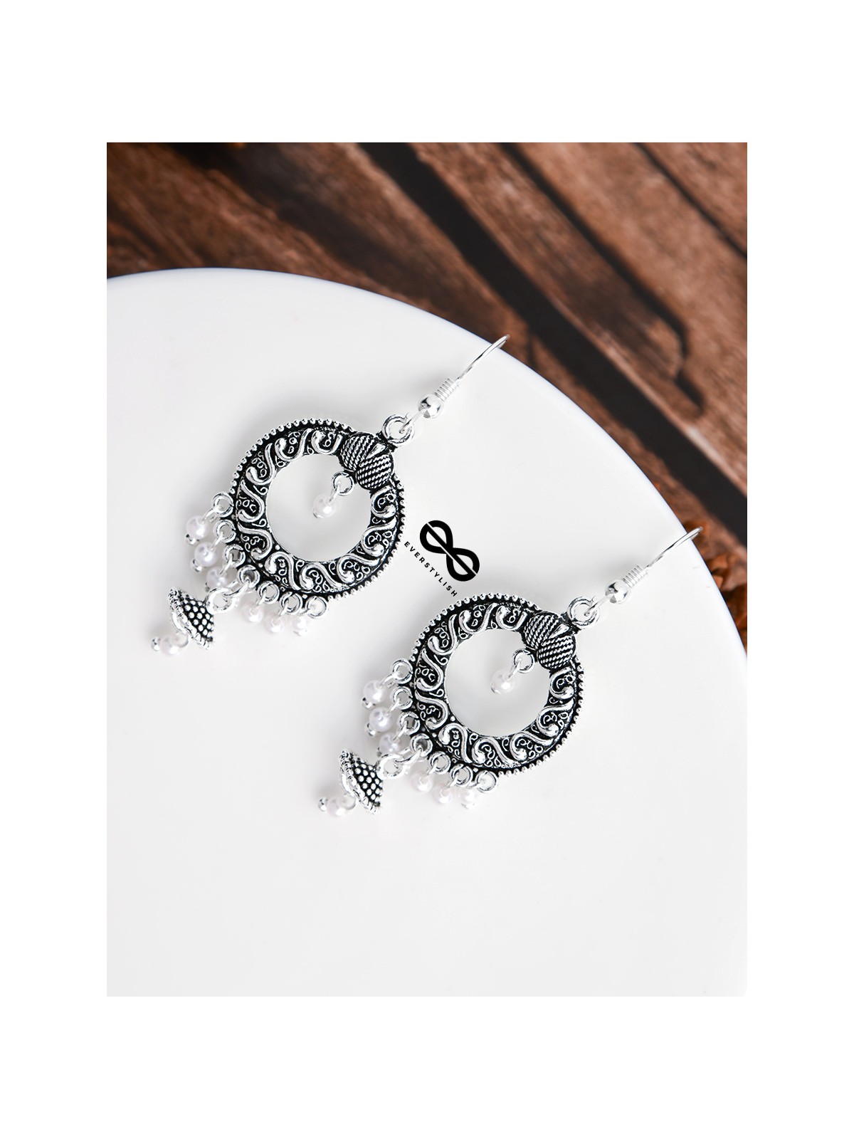 Little Intricate Circled Danglers - Oxidised Boho Earrings