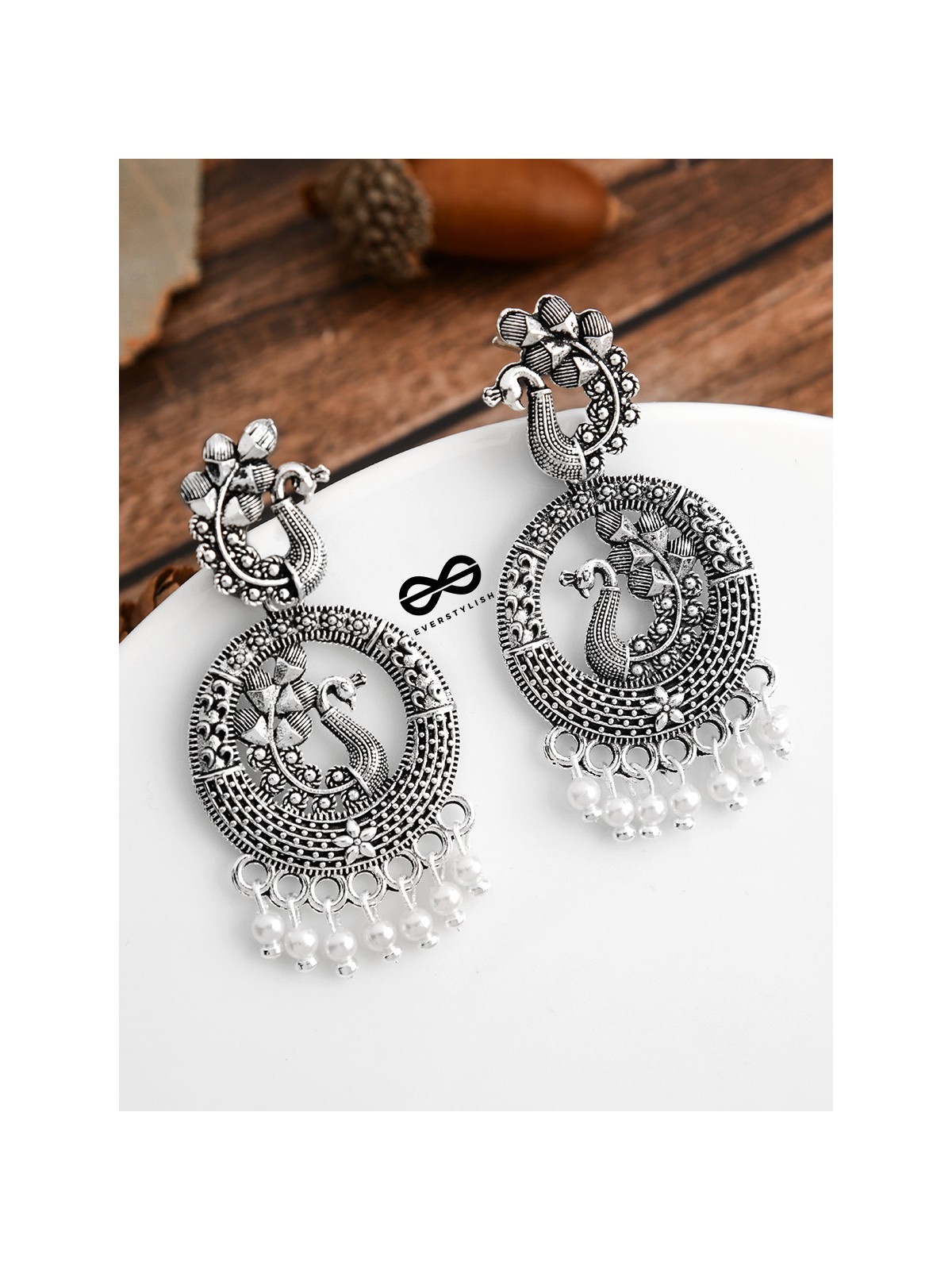 An Intricate Peacock Artwork - Oxidised Boho Earrings