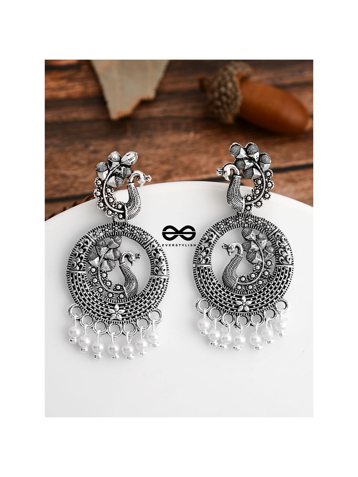 An Intricate Peacock Artwork - Oxidised Boho Earrings