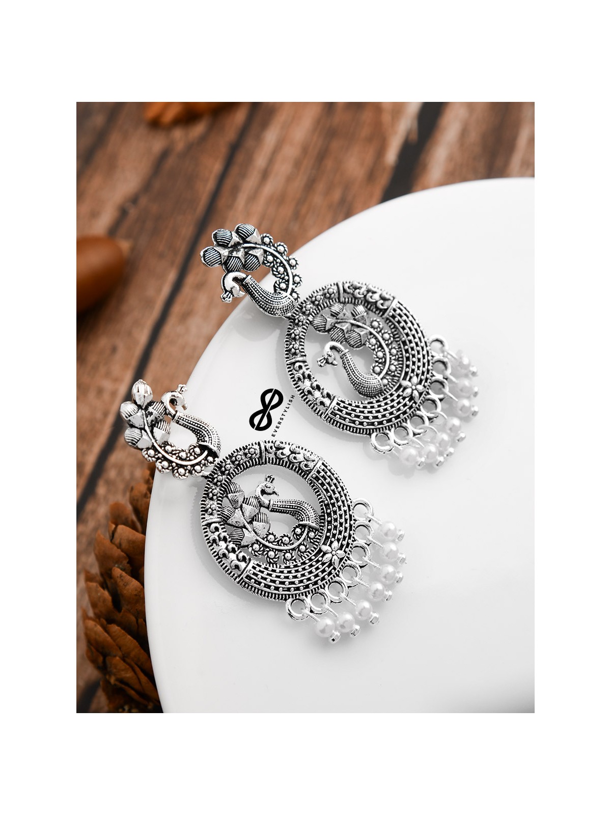 An Intricate Peacock Artwork - Oxidised Boho Earrings