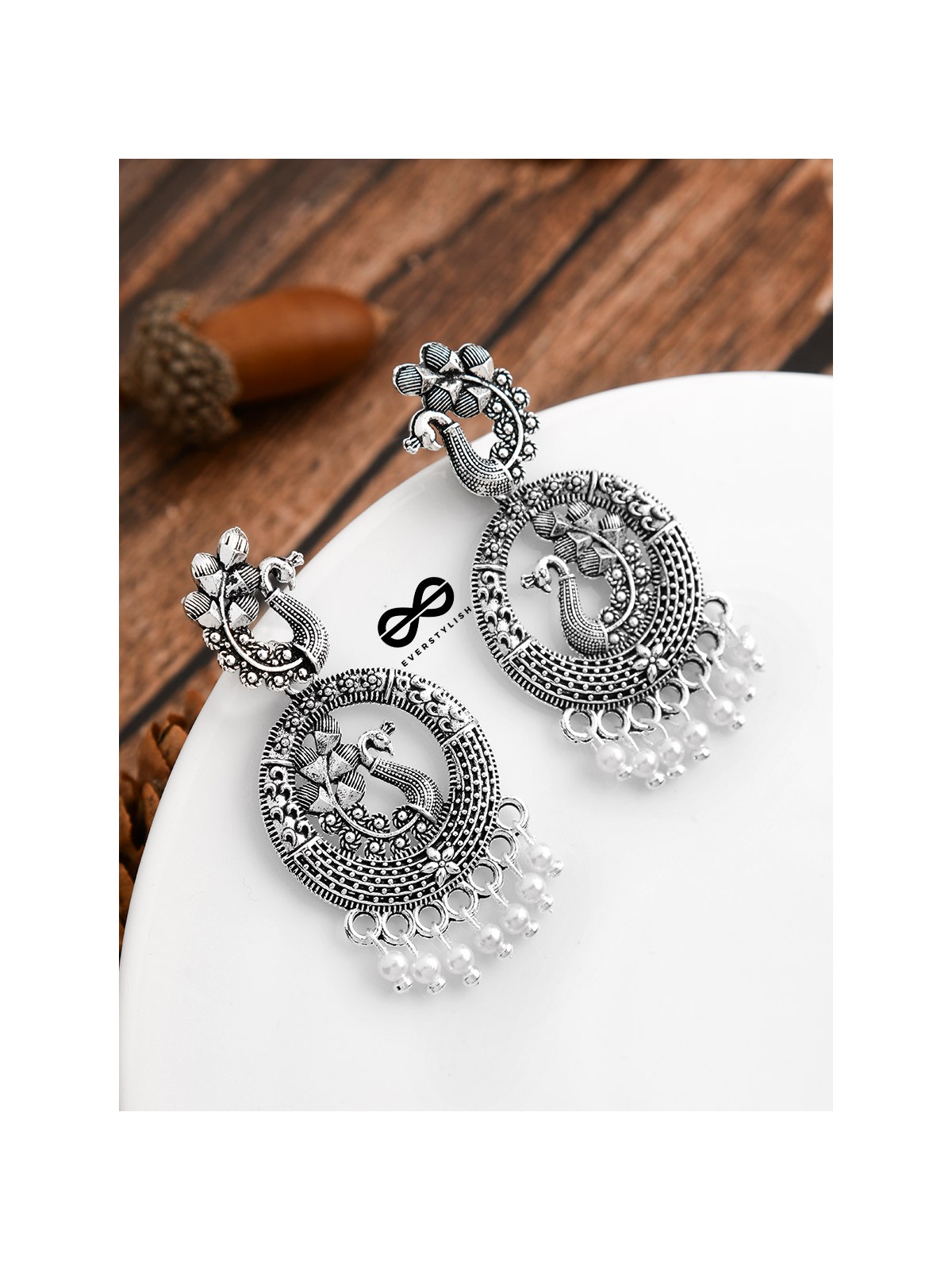 An Intricate Peacock Artwork - Oxidised Boho Earrings