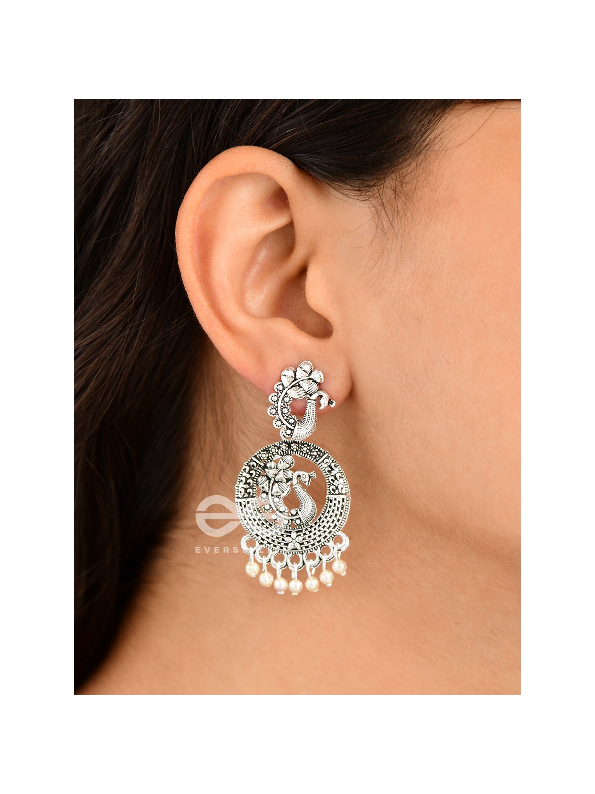 An Intricate Peacock Artwork - Oxidised Boho Earrings