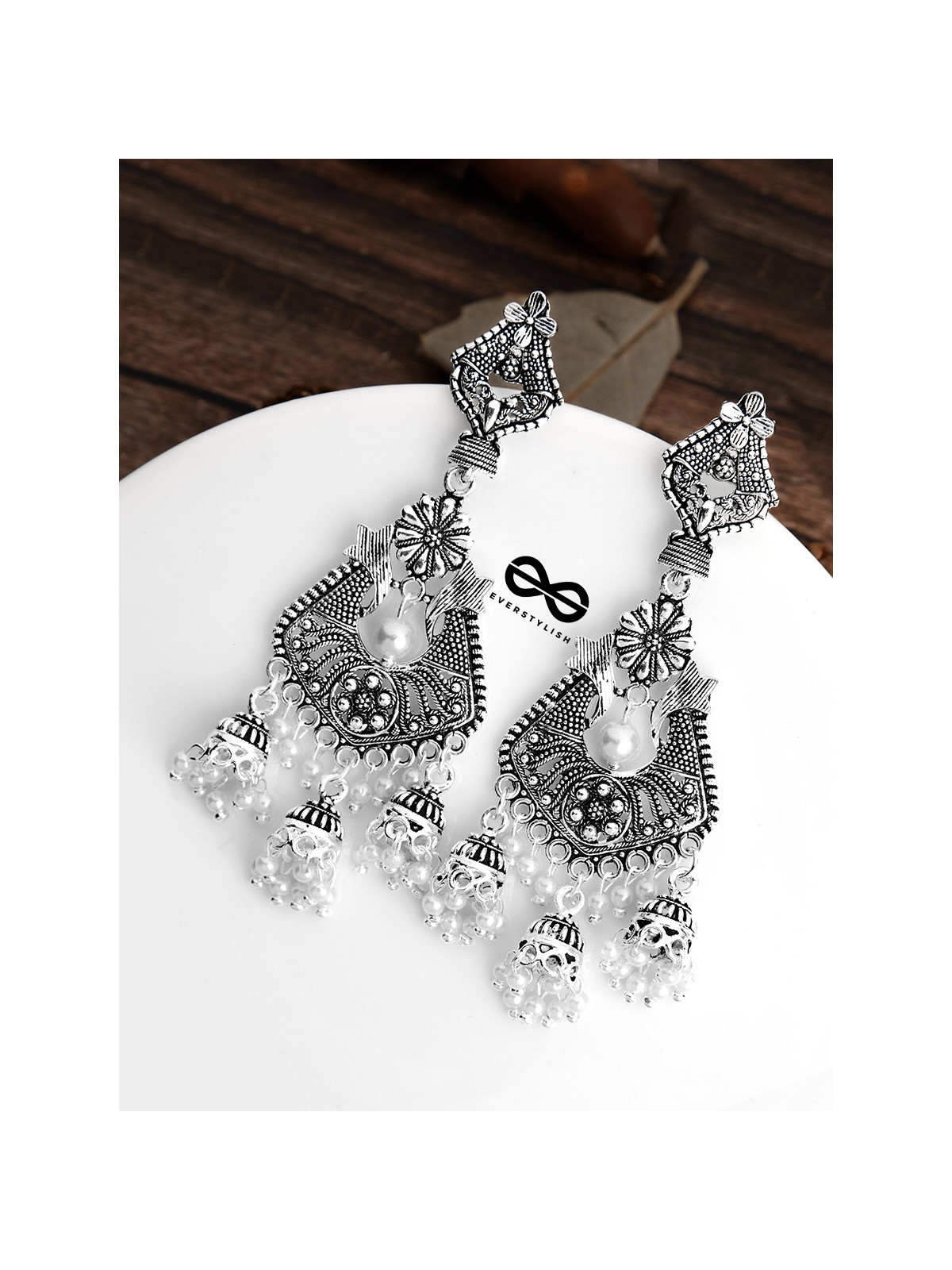 The Shimmery Antique Triple Jhumki Artwork - Oxidised Boho Earrings