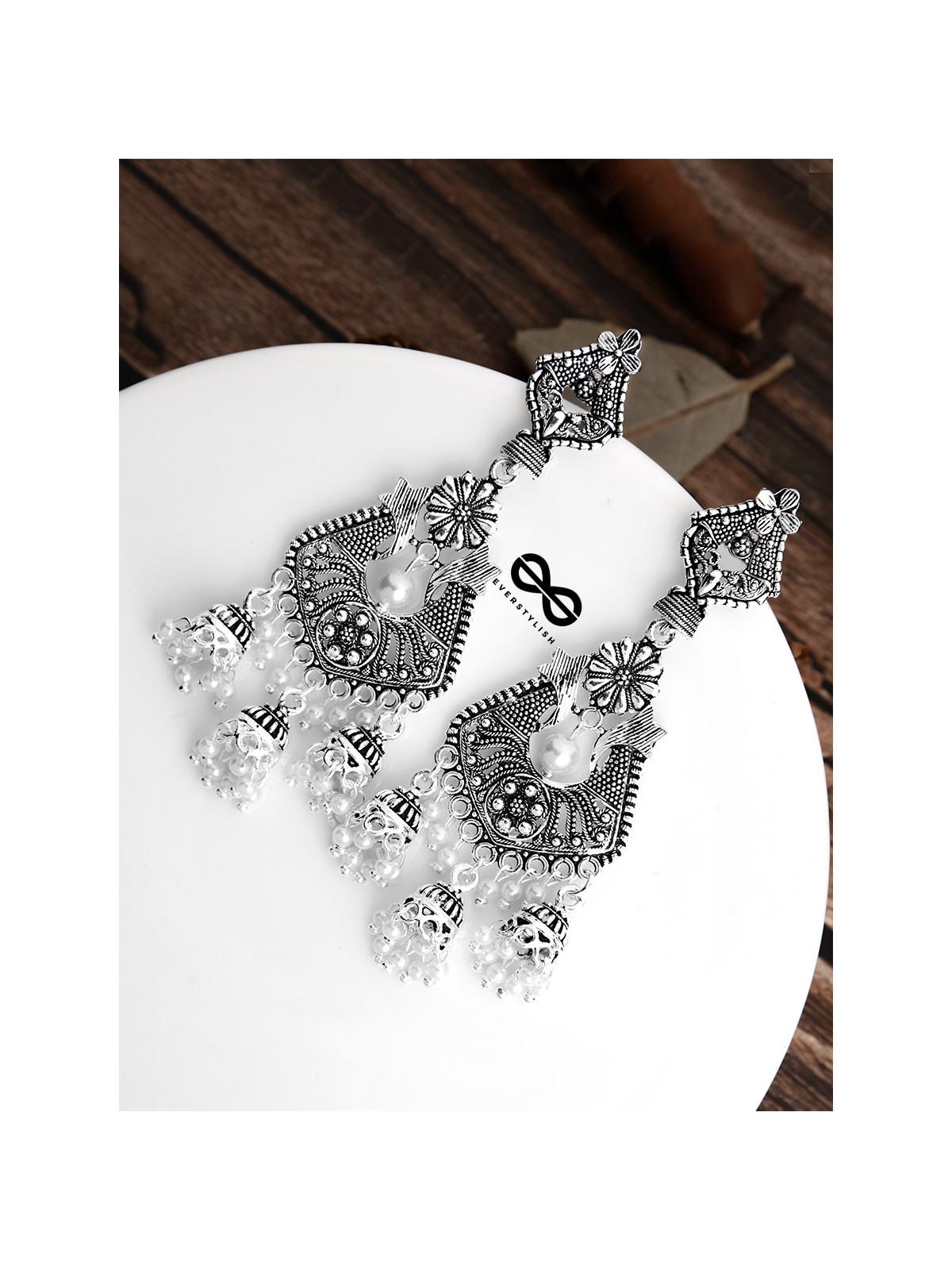 The Shimmery Antique Triple Jhumki Artwork - Oxidised Boho Earrings