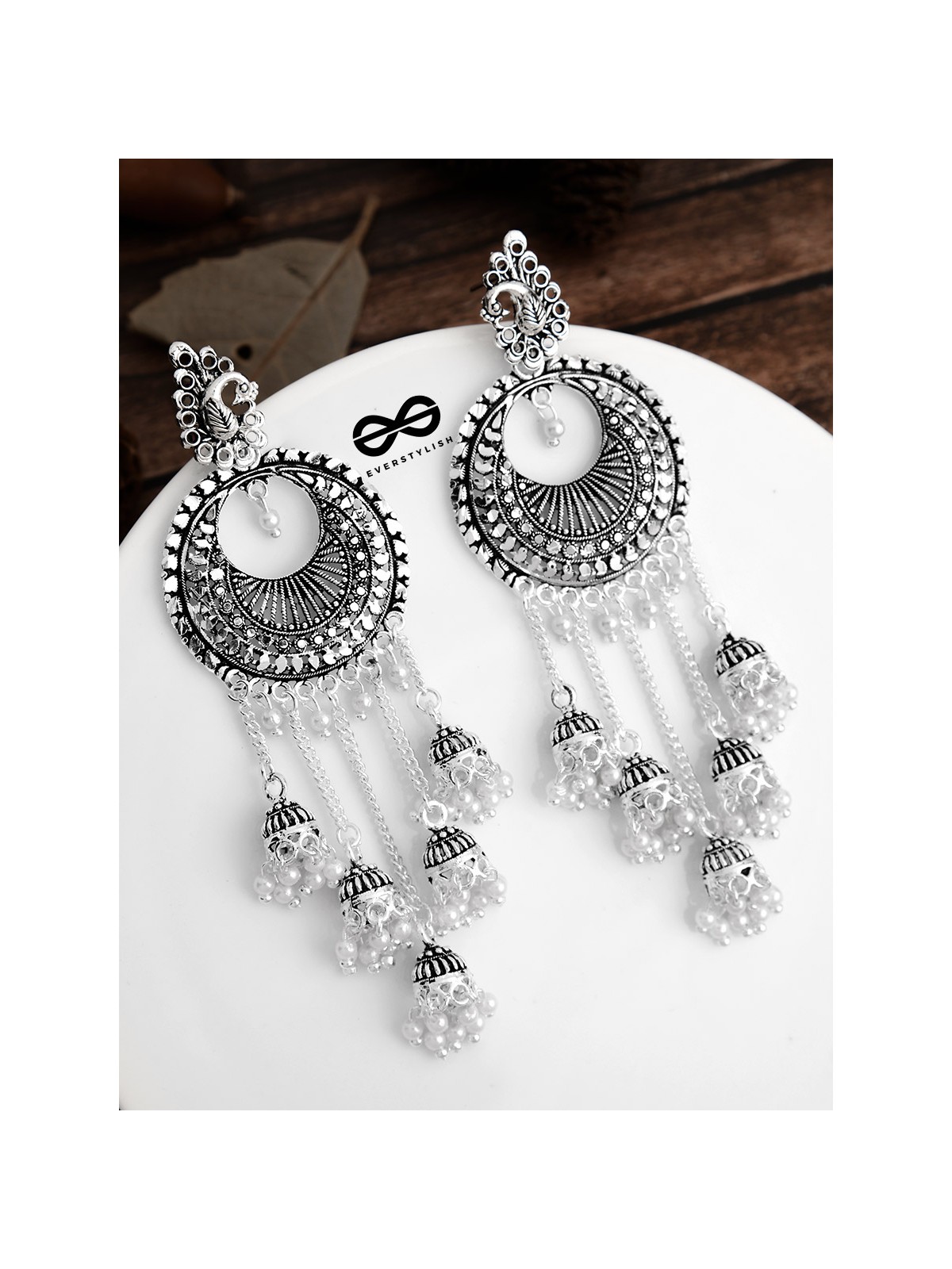 The Intricate Round Five Jhumkis- Oxidised Boho Earrings