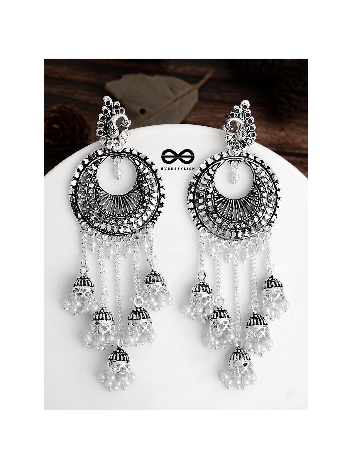 The Intricate Round Five Jhumkis- Oxidised Boho Earrings