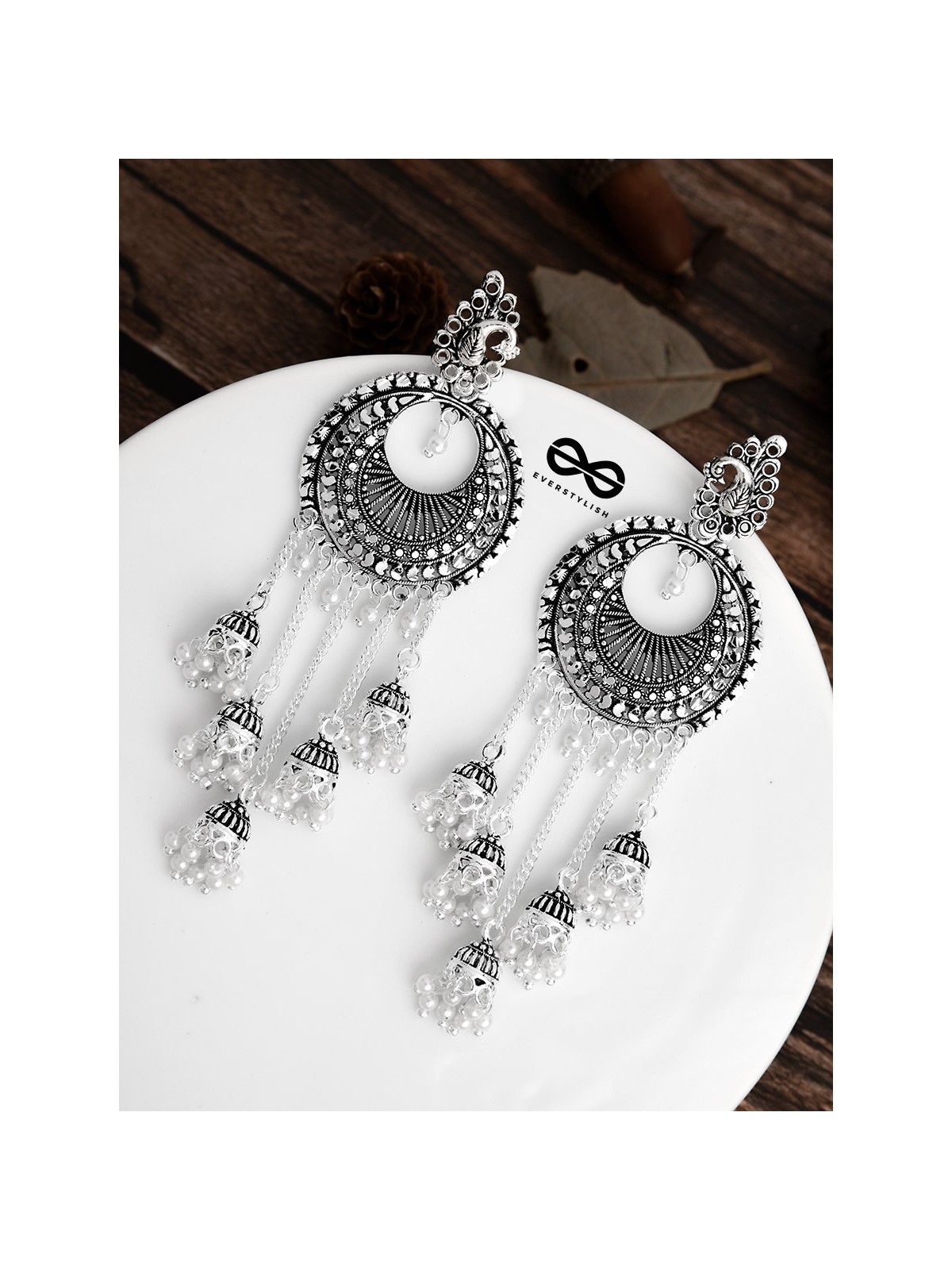 The Intricate Round Five Jhumkis- Oxidised Boho Earrings