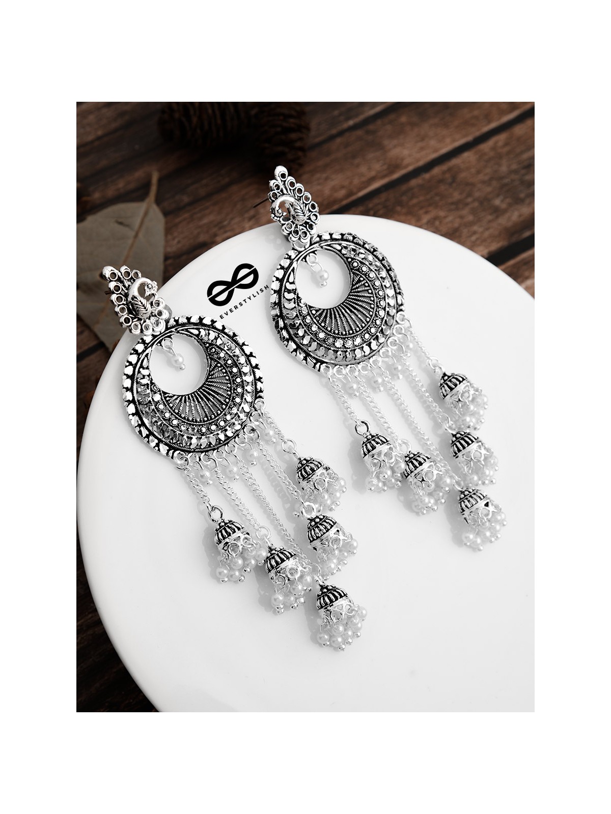 The Intricate Round Five Jhumkis- Oxidised Boho Earrings