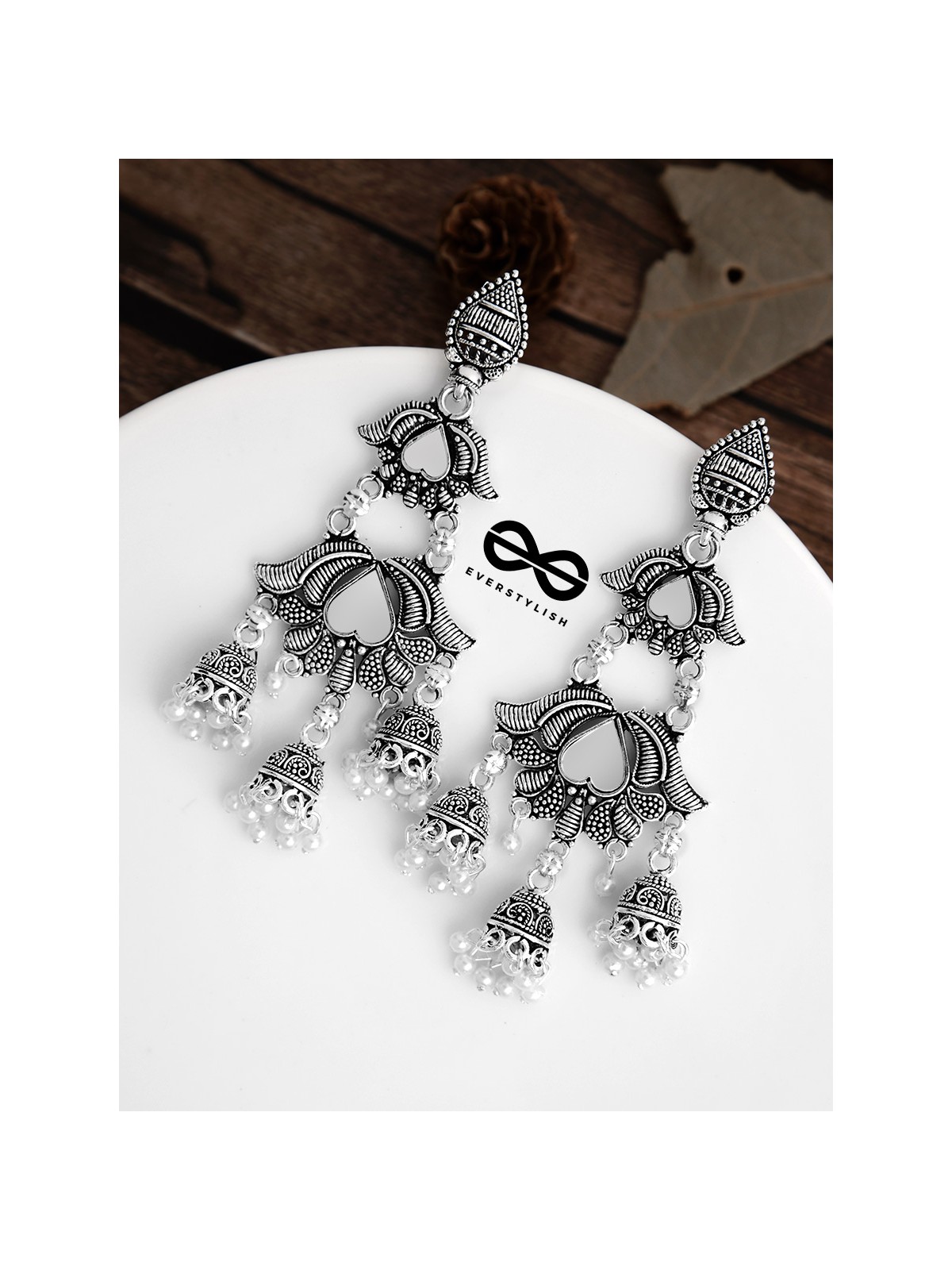 The Triple Layered Mirror Jhumkis - Oxidised Boho Earrings