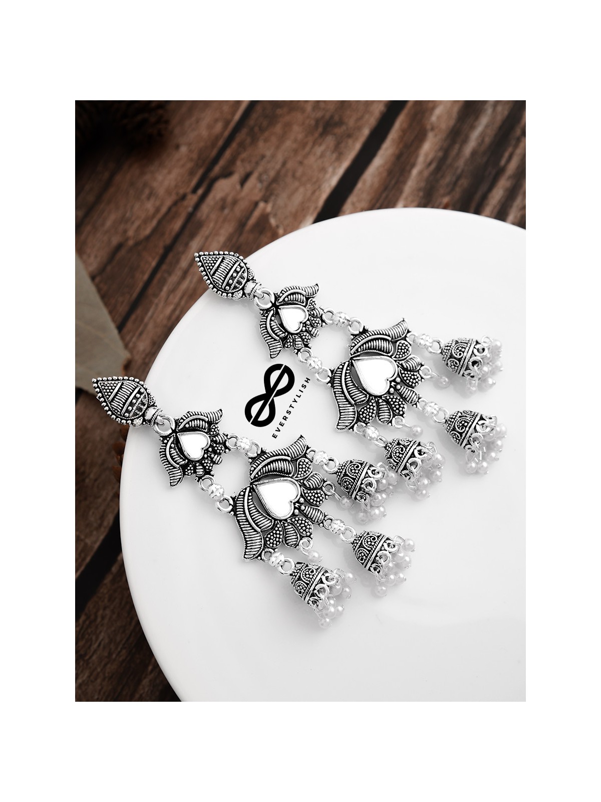 The Triple Layered Mirror Jhumkis - Oxidised Boho Earrings