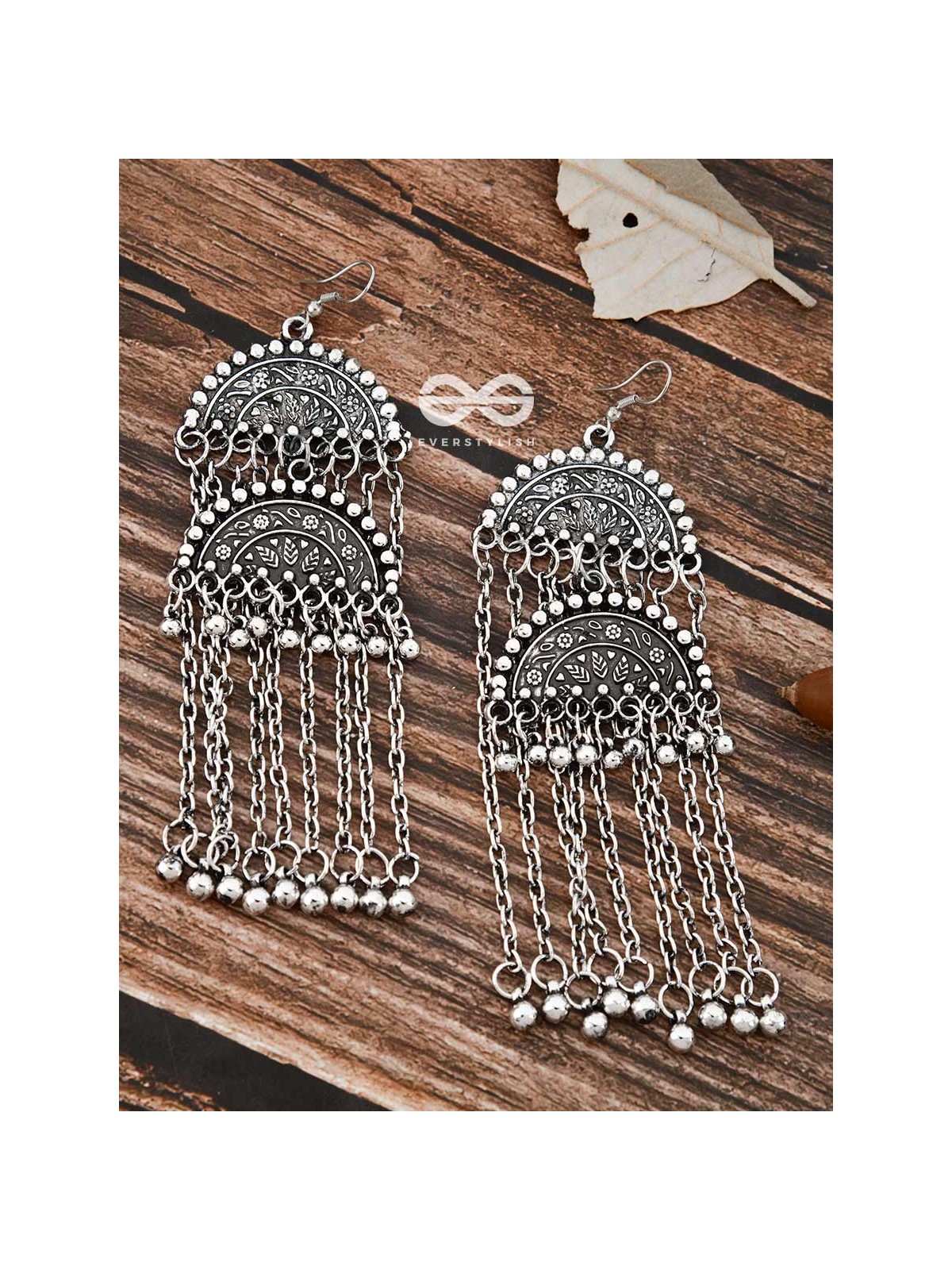 The Double Intricate Moon Danglers - Oxidised Boho Earrings