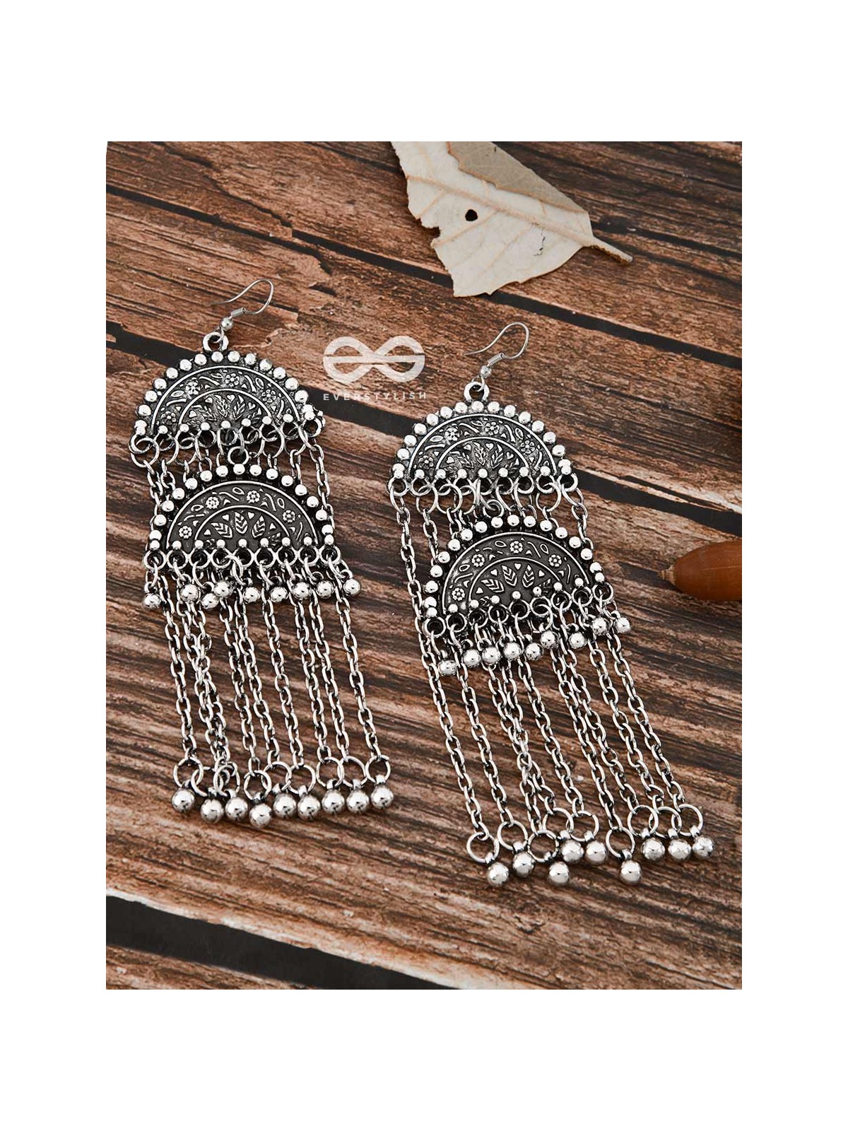 The Double Intricate Moon Danglers - Oxidised Boho Earrings