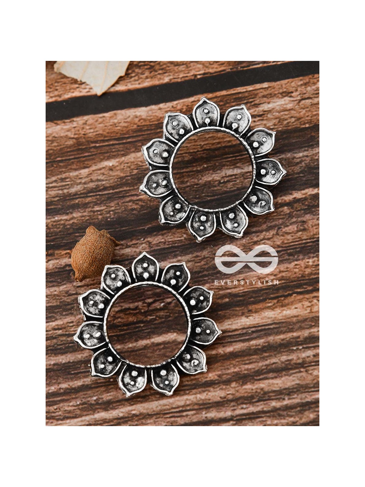 The Pointy Floral Studs - Oxidised Boho Earrings