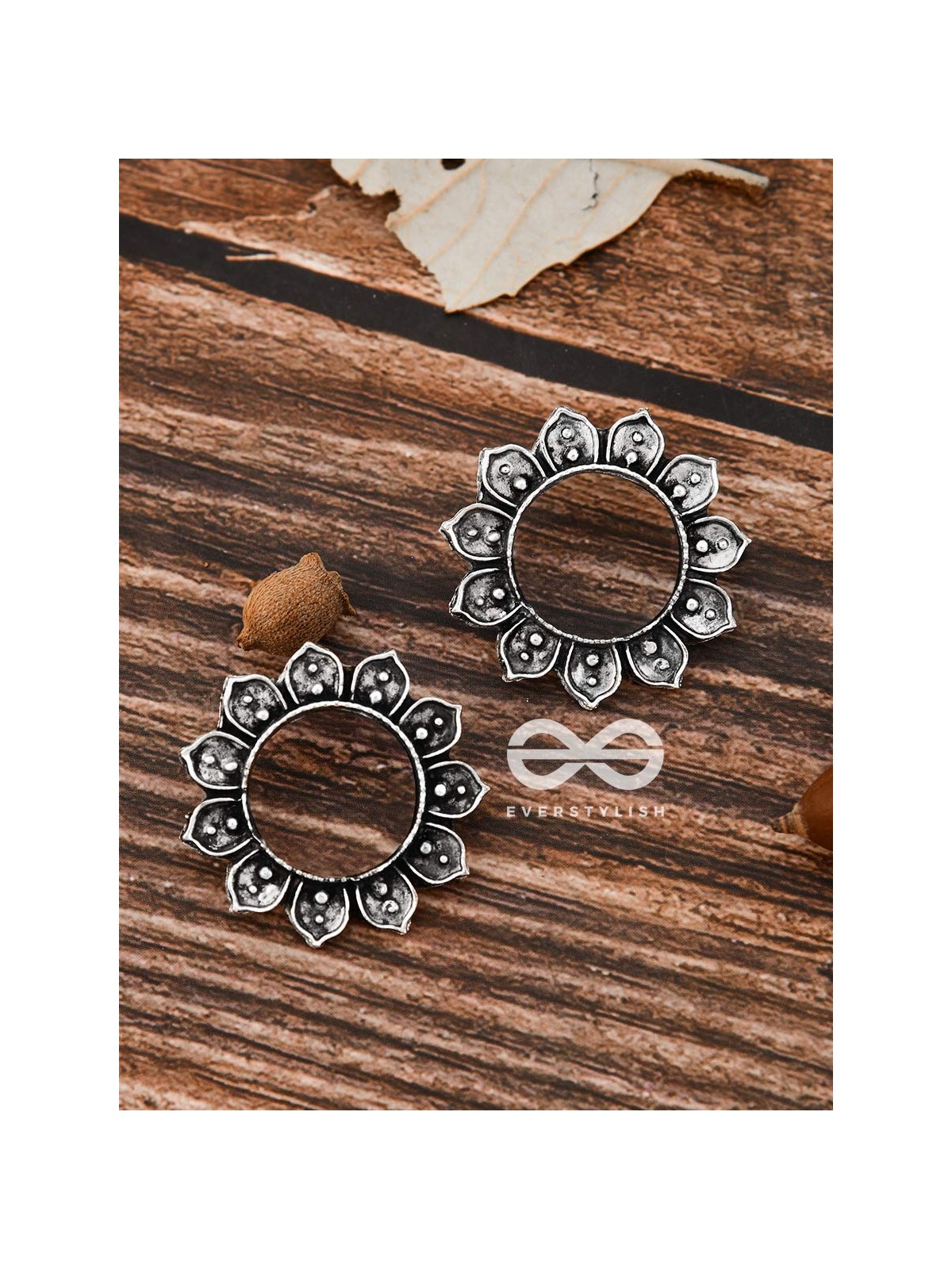 The Pointy Floral Studs - Oxidised Boho Earrings