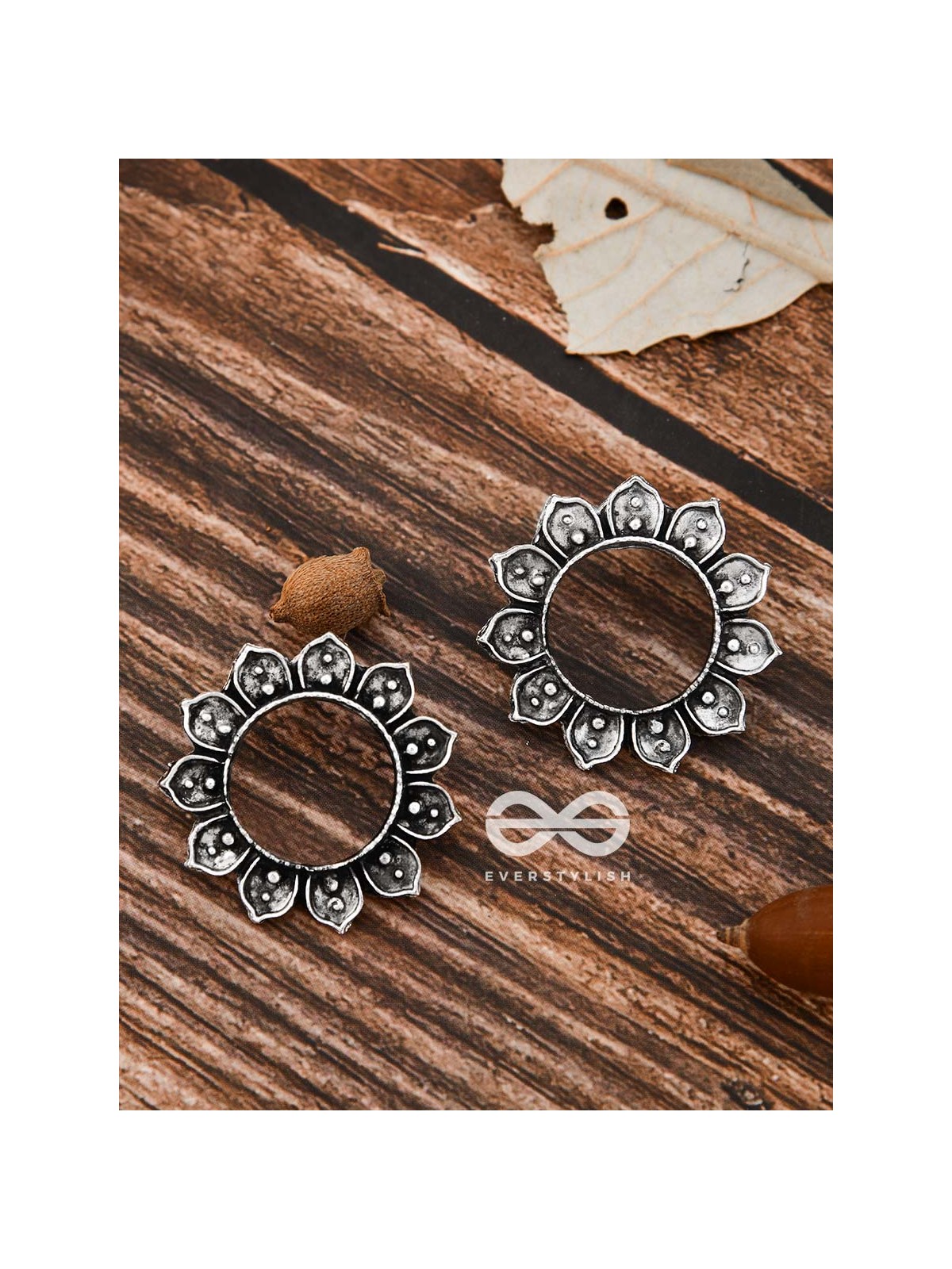 The Pointy Floral Studs - Oxidised Boho Earrings