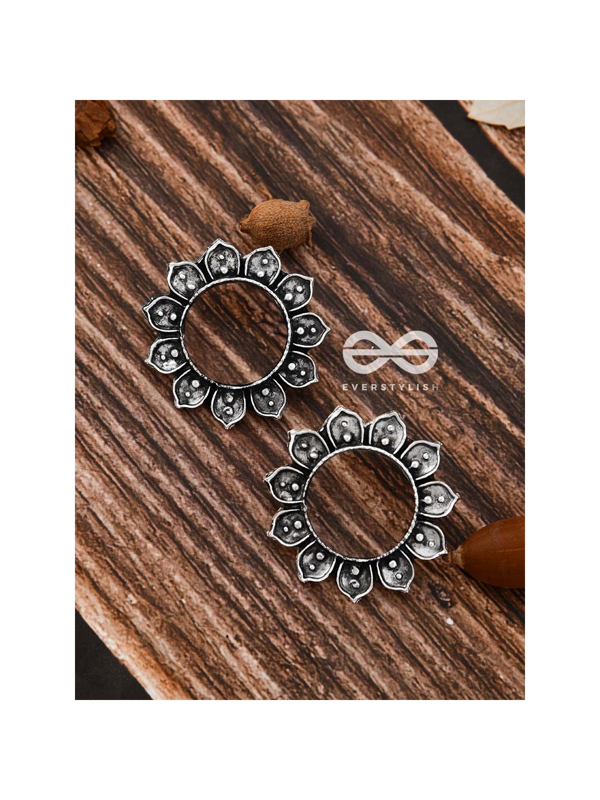 The Pointy Floral Studs - Oxidised Boho Earrings
