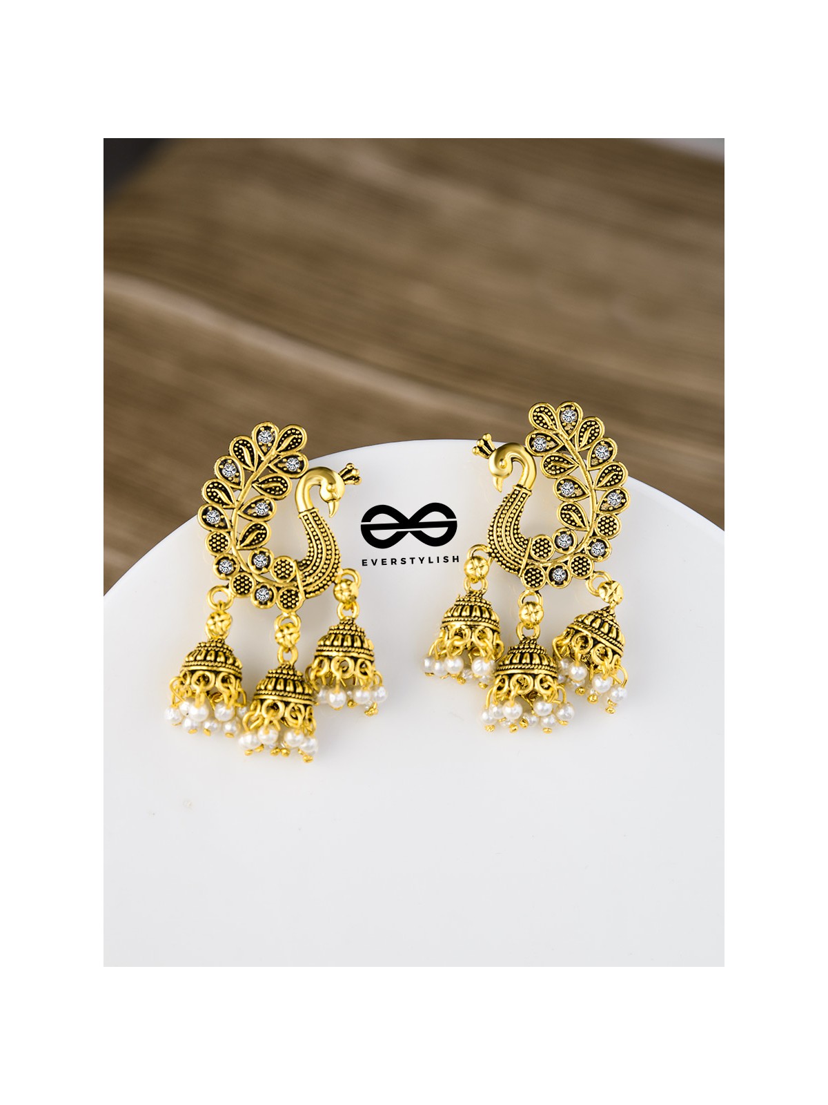 The Golden Peacock Triple Jhumkis - Oxidised Boho Earrings