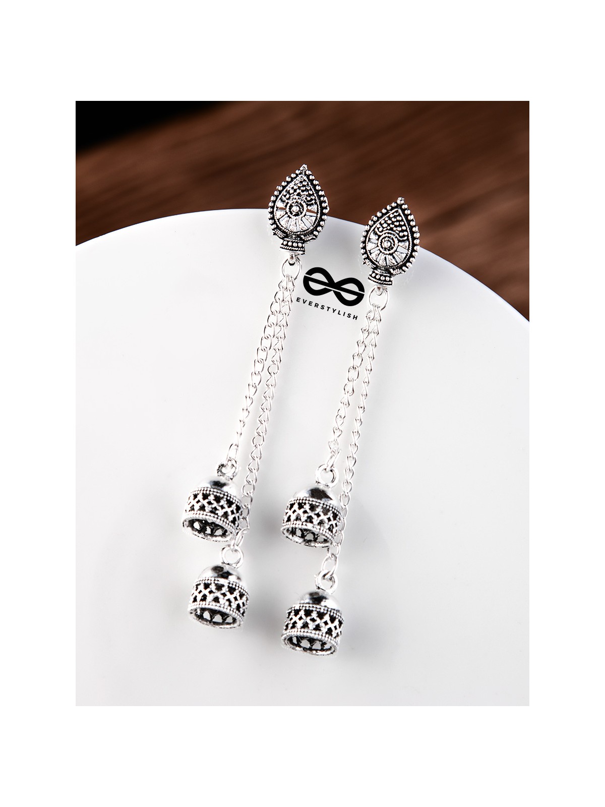 The Double Jhumki Droplet Danglers - Oxidised Boho Earrings