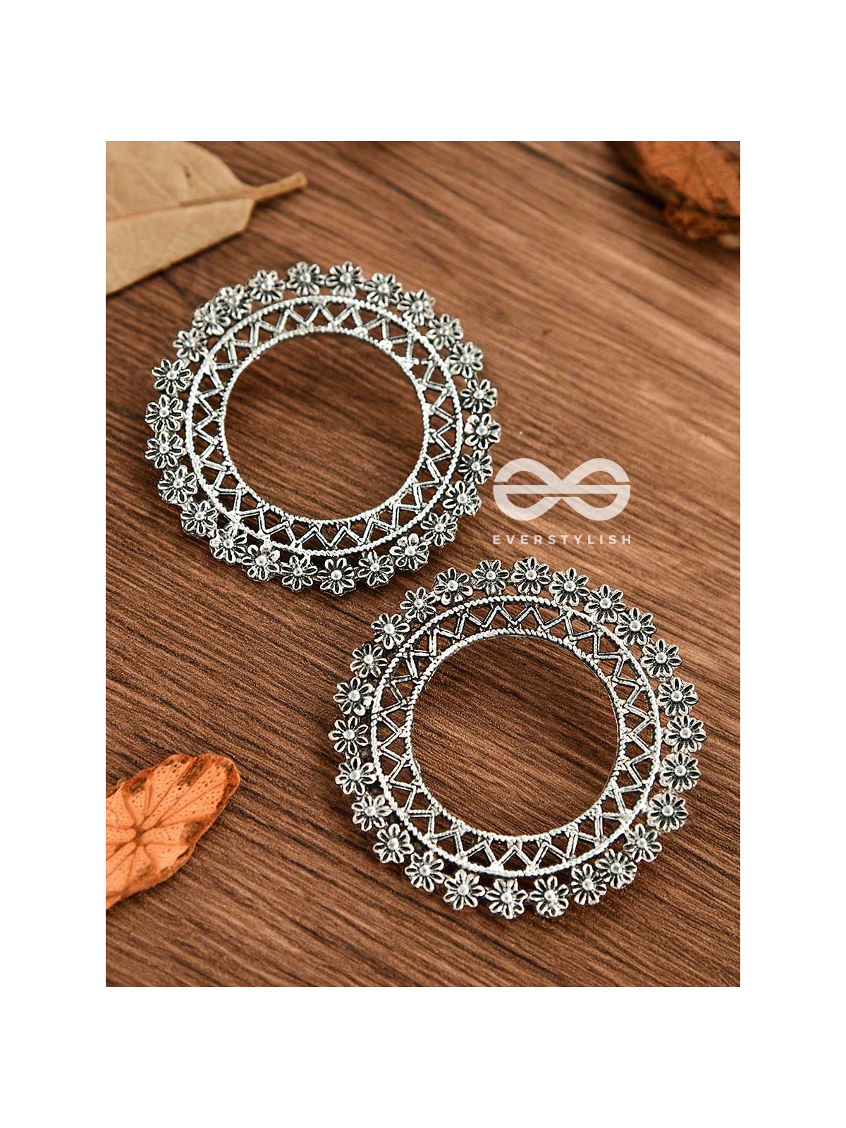 The ZigZag Floral Sun - Oxidised Boho Earrings