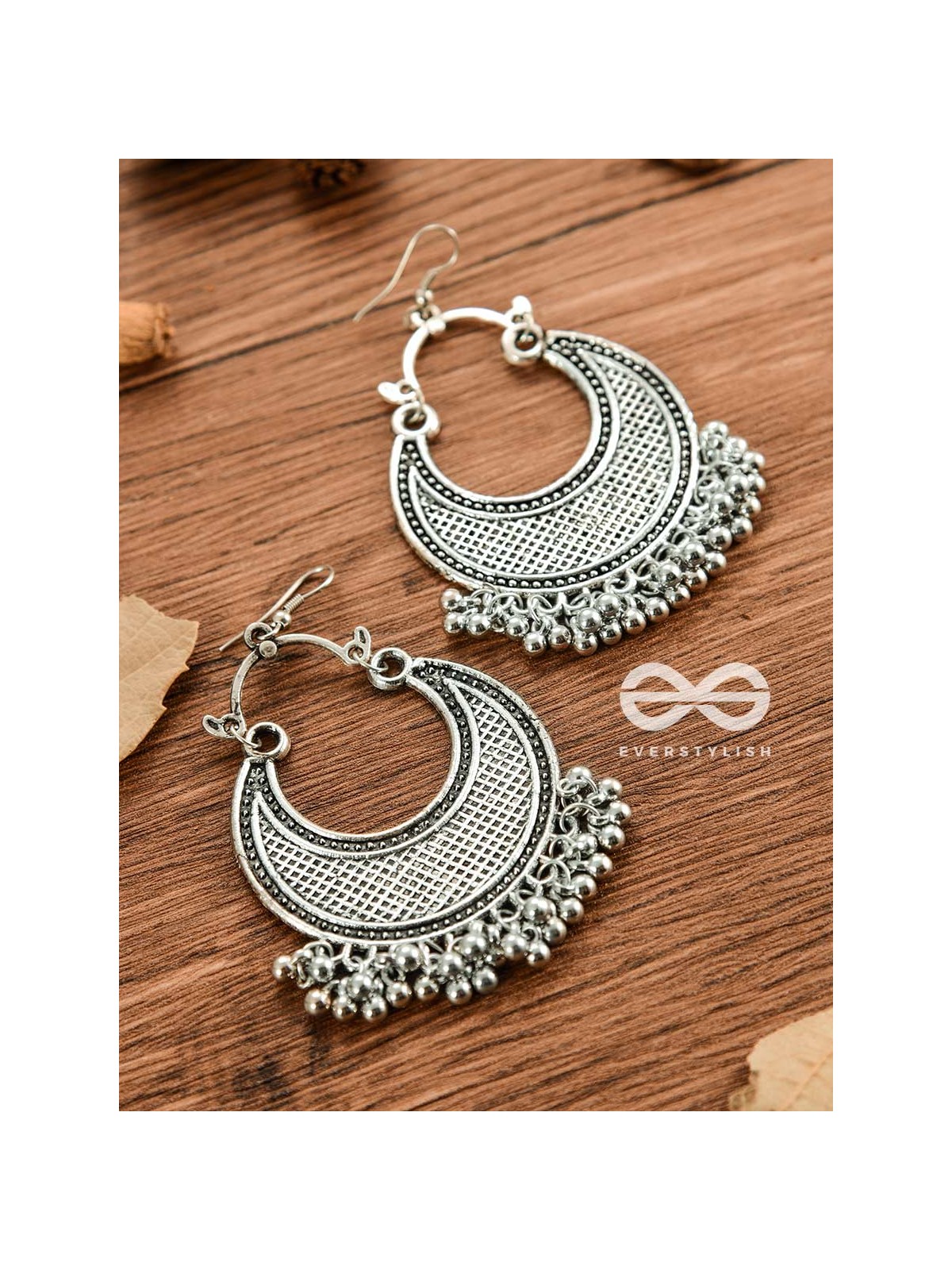 The Meshed Moon (Silver) - Oxidised Boho Earrings