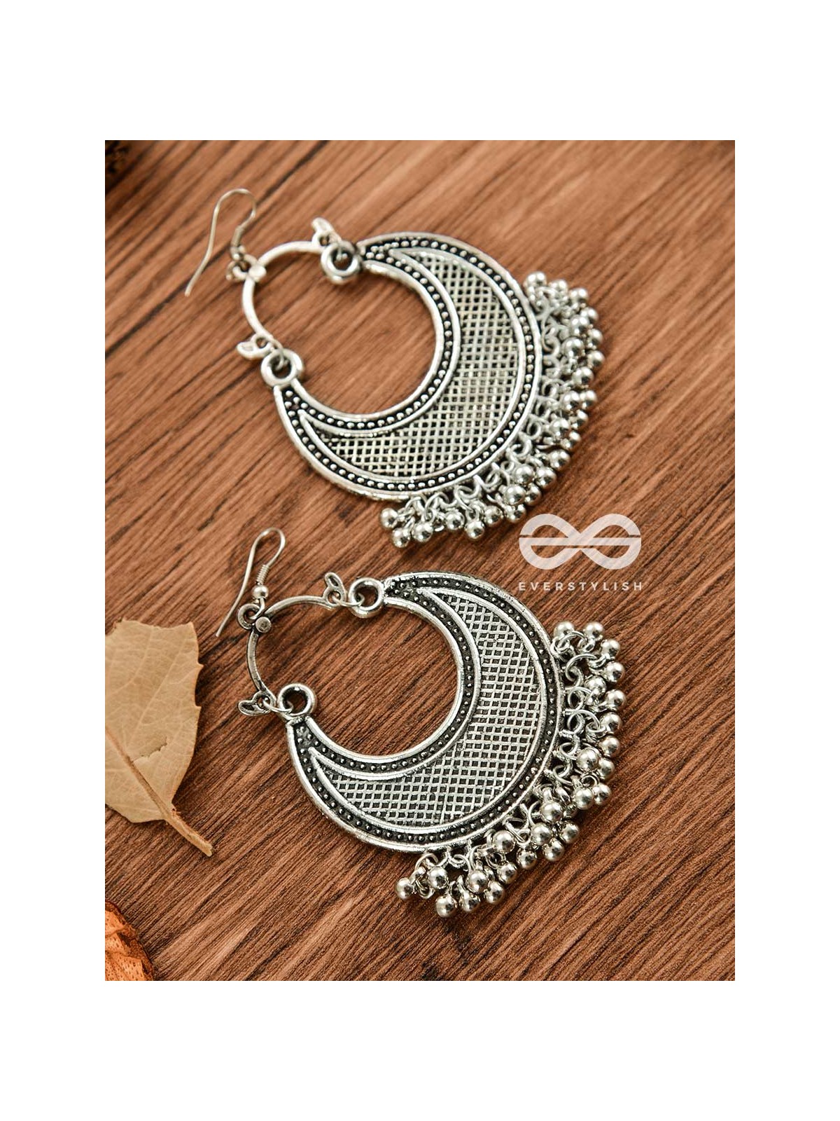 The Meshed Moon (Silver) - Oxidised Boho Earrings