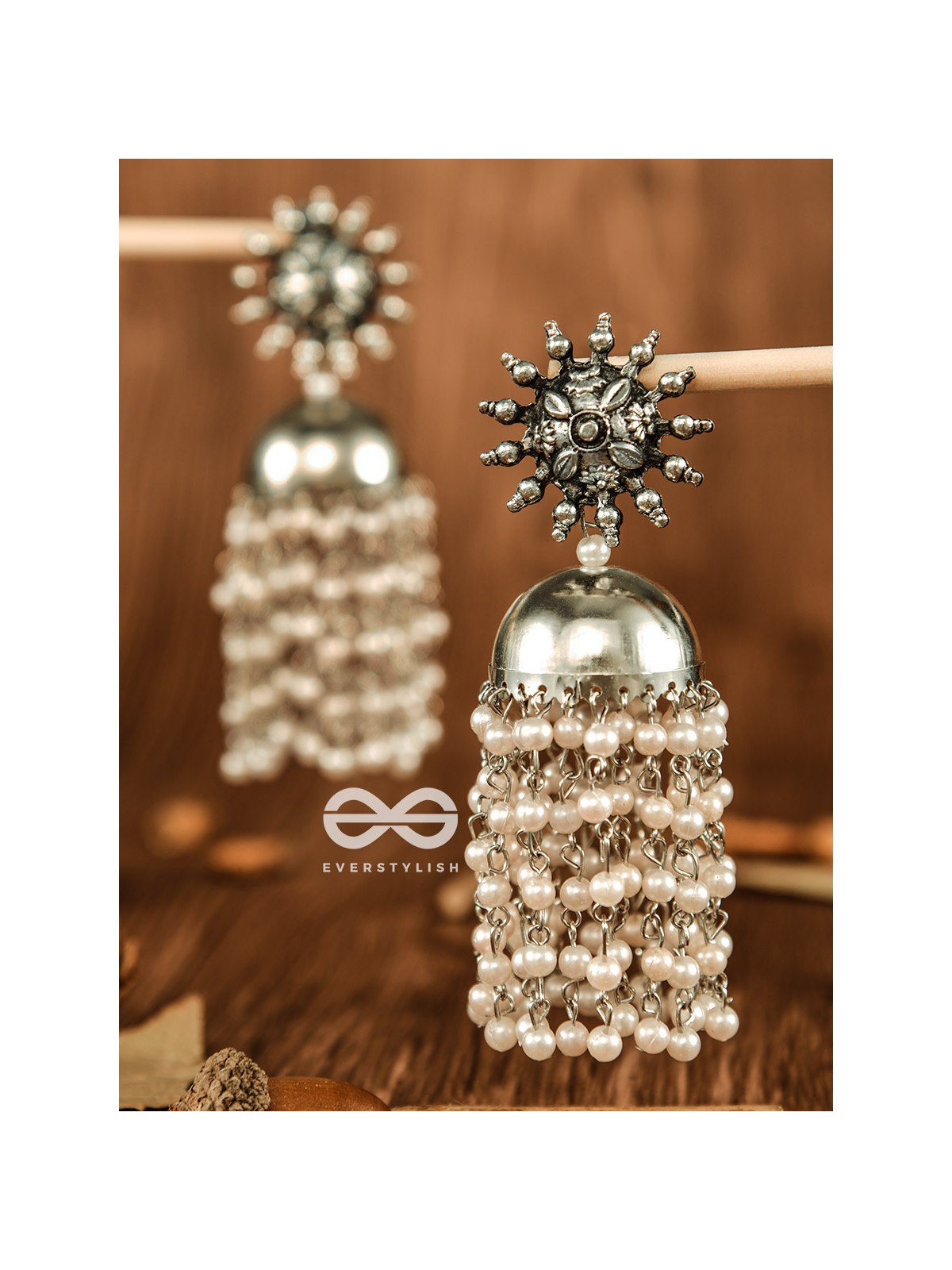 The Dangling Pearl Statement Jhumka Earrings - Oxidised Boho Earrings