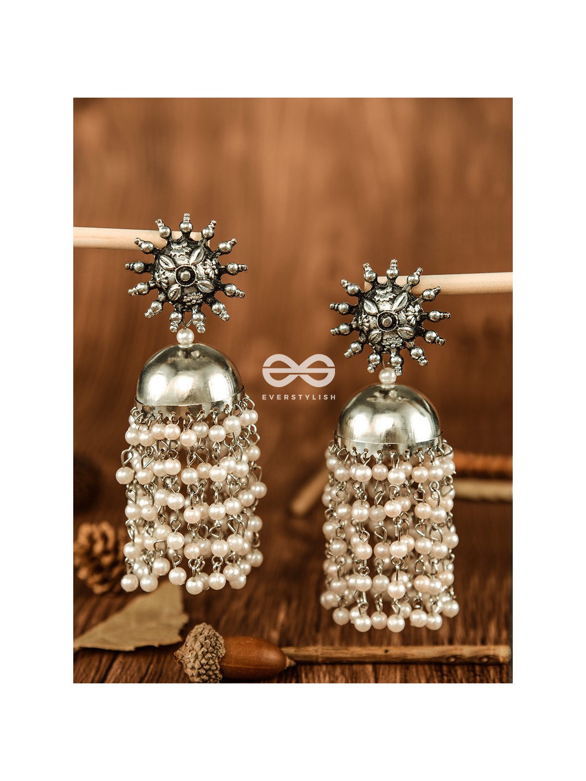 The Dangling Pearl Statement Jhumka Earrings - Oxidised Boho Earrings