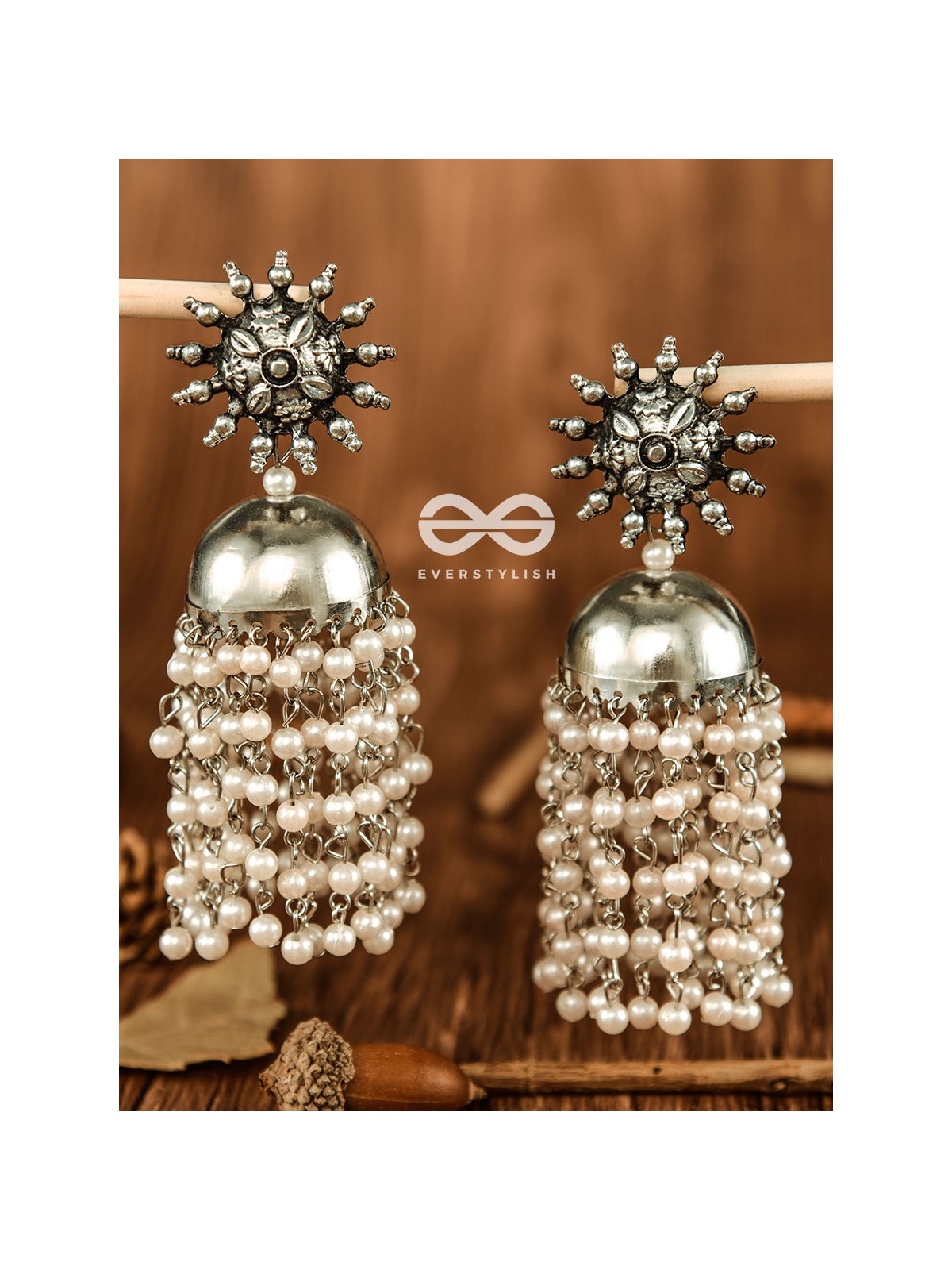 The Dangling Pearl Statement Jhumka Earrings - Oxidised Boho Earrings