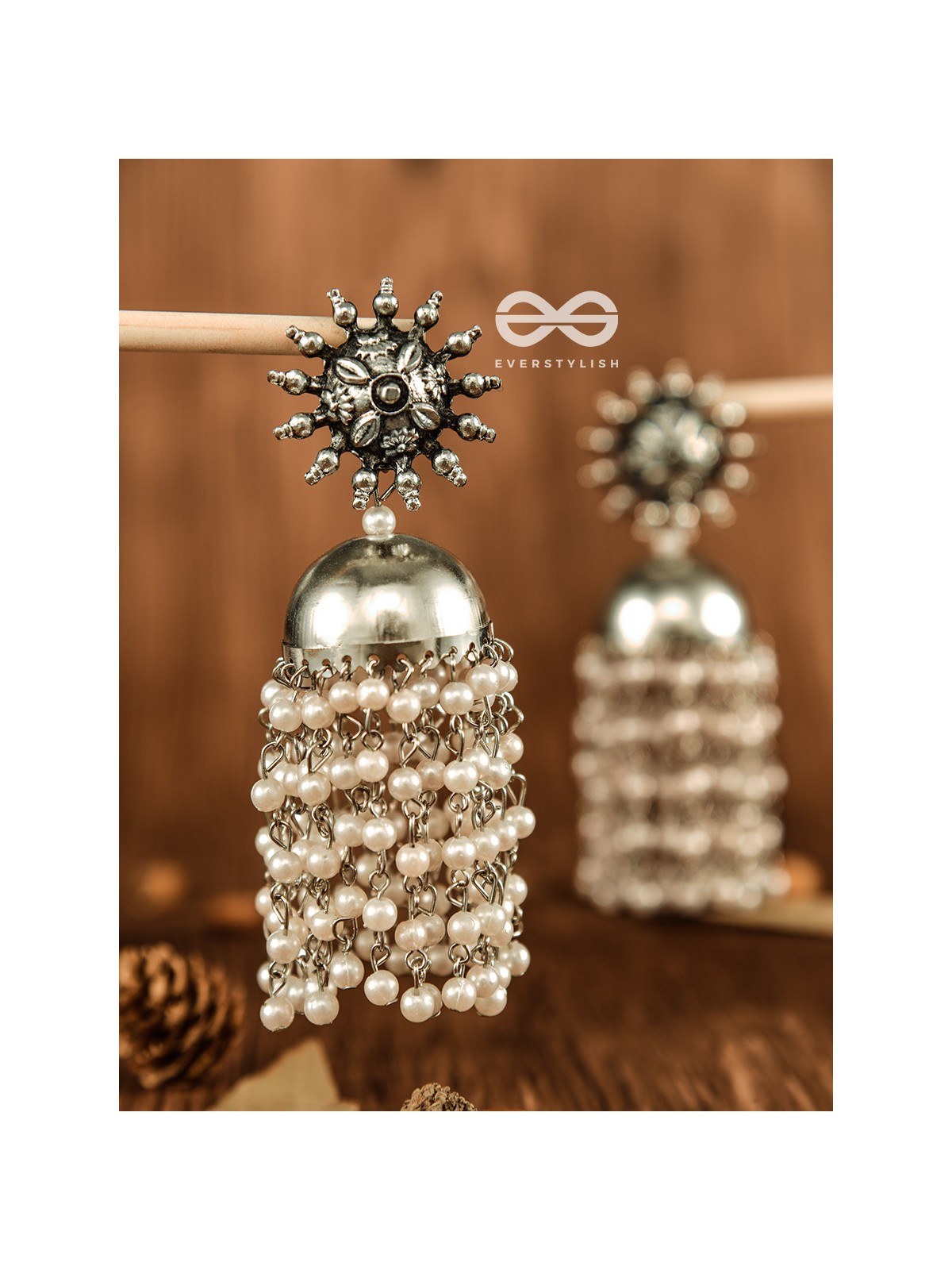 The Dangling Pearl Statement Jhumka Earrings - Oxidised Boho Earrings