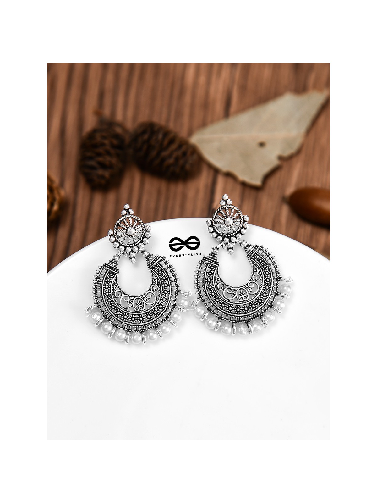 The Elegant Motif Pearls - Oxidised Boho Earrings