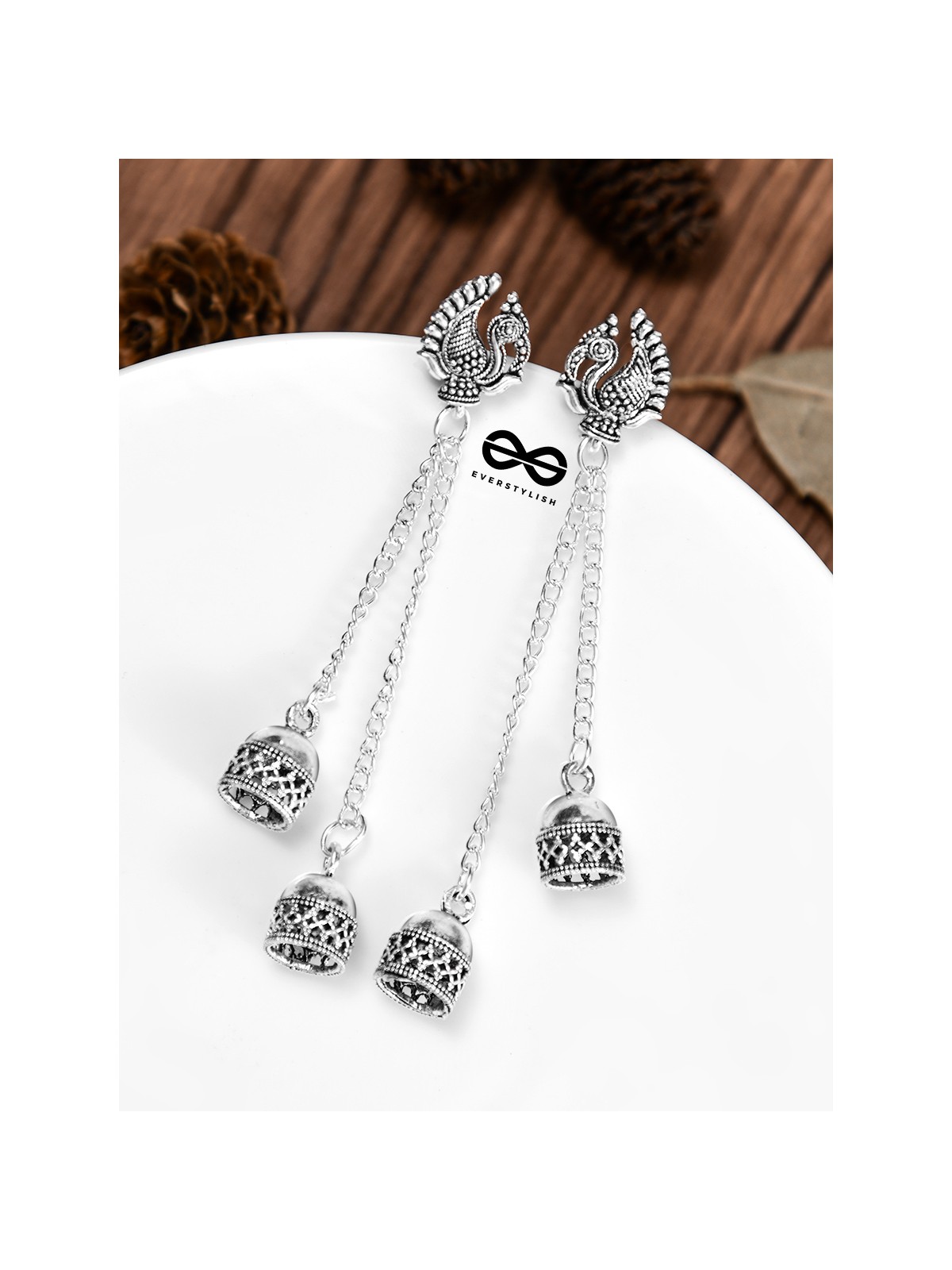 The Double Jhumki Vintage Peacock Danglers - Oxidised Boho Earrings