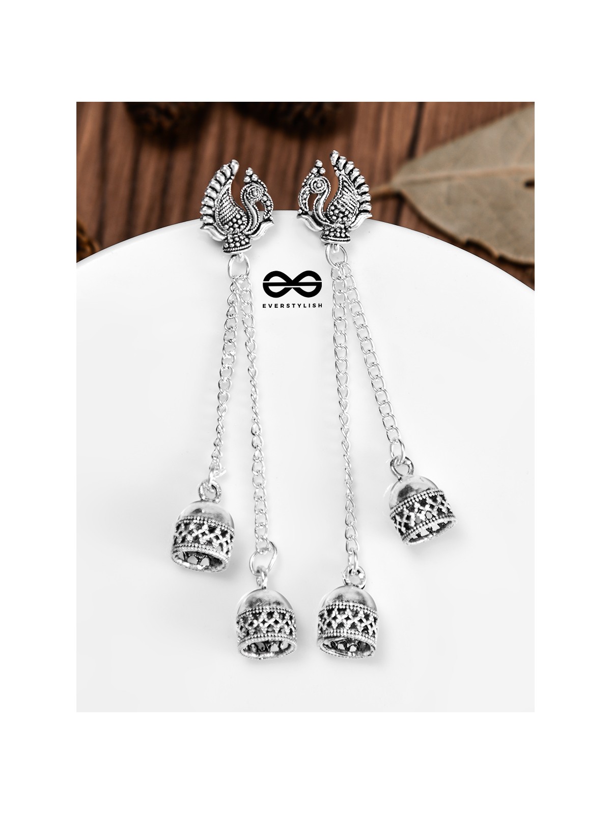 The Double Jhumki Vintage Peacock Danglers - Oxidised Boho Earrings