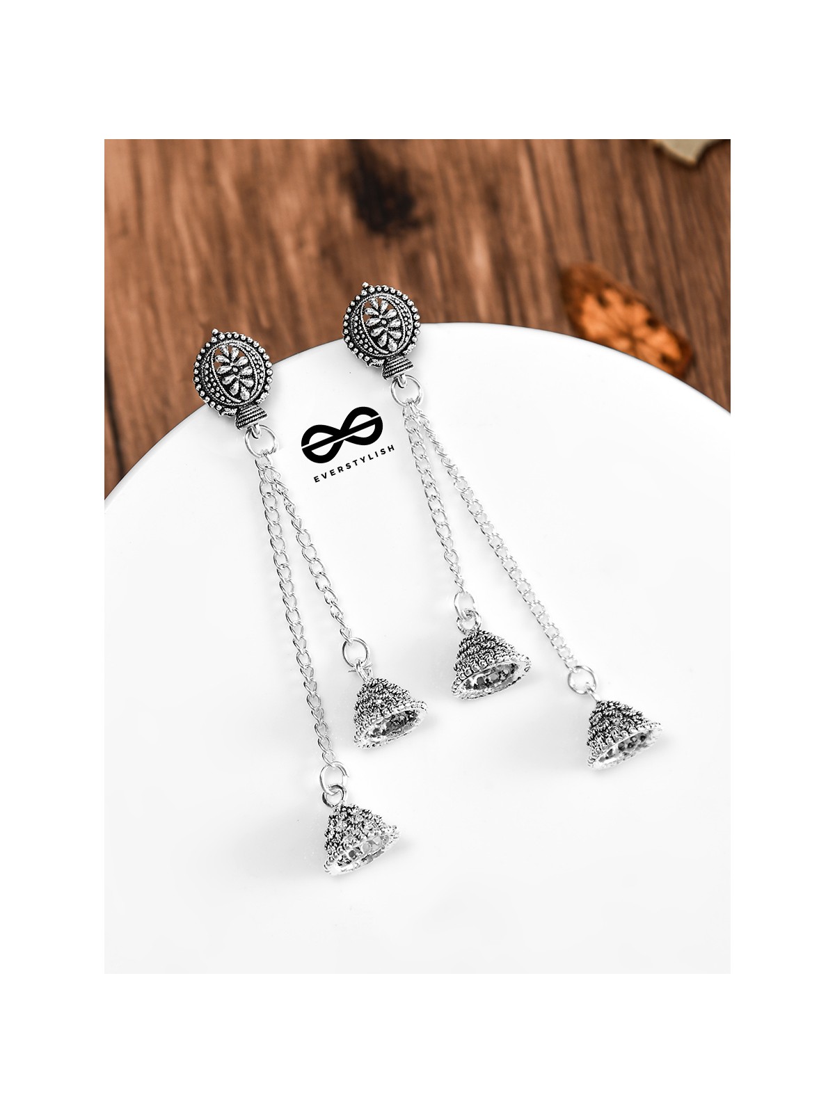 The Double Jhumki Motif Danglers - Oxidised Boho Earrings