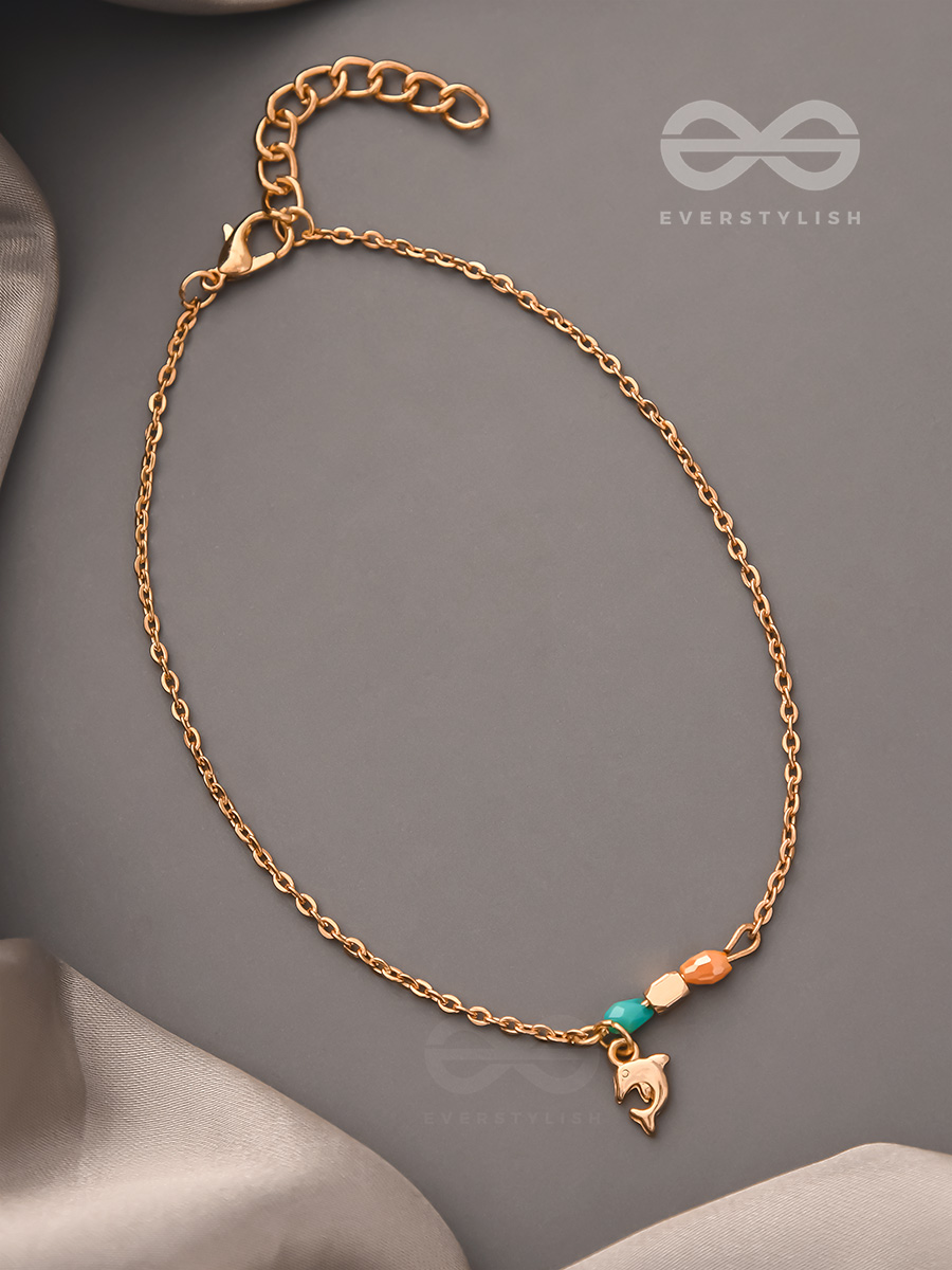 The Dolphin Smile- Golden Beads Anklet
