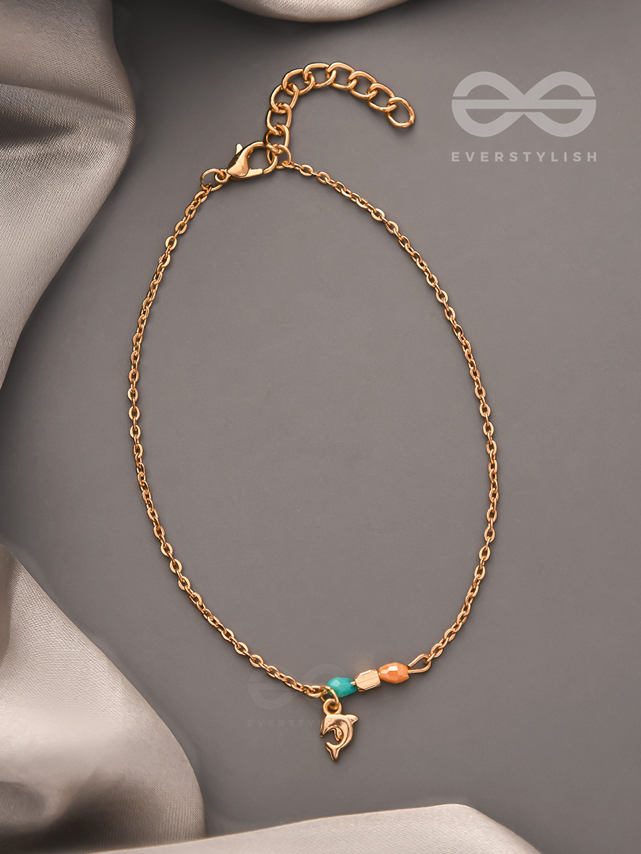 The Dolphin Smile- Golden Beads Anklet