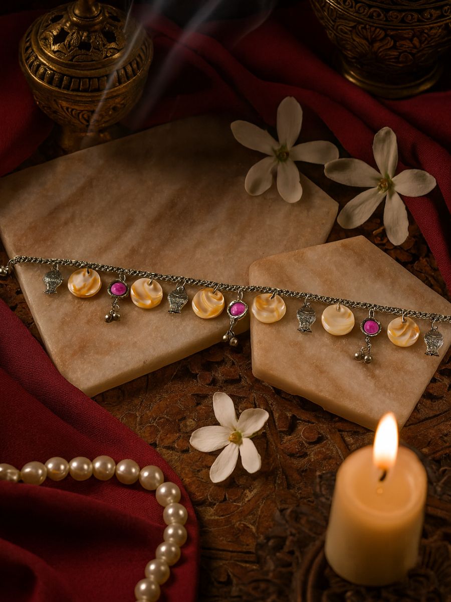 Drip-Drop Rain- Golden Pearls and Bead Anklet